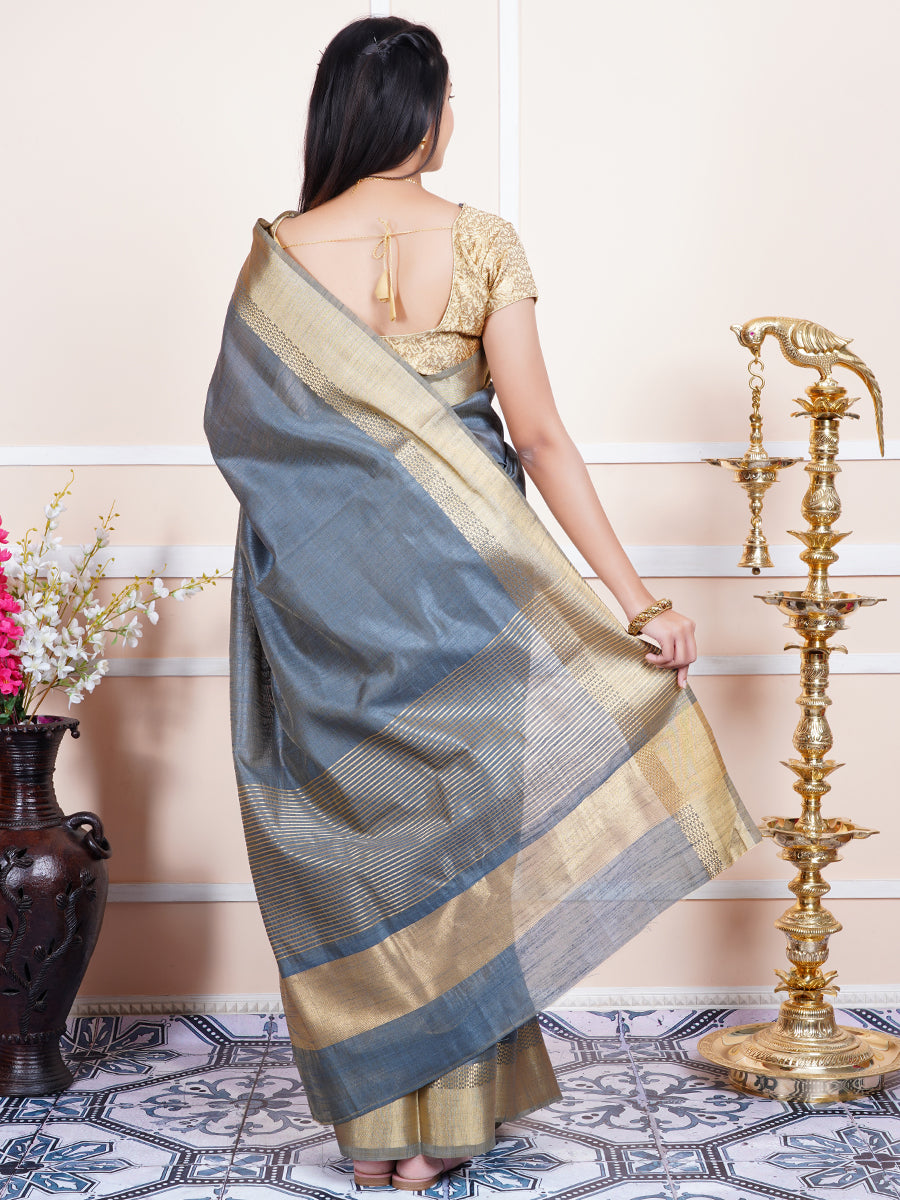 Women Semi Raw Silk Weaving Saree Grey SRS42