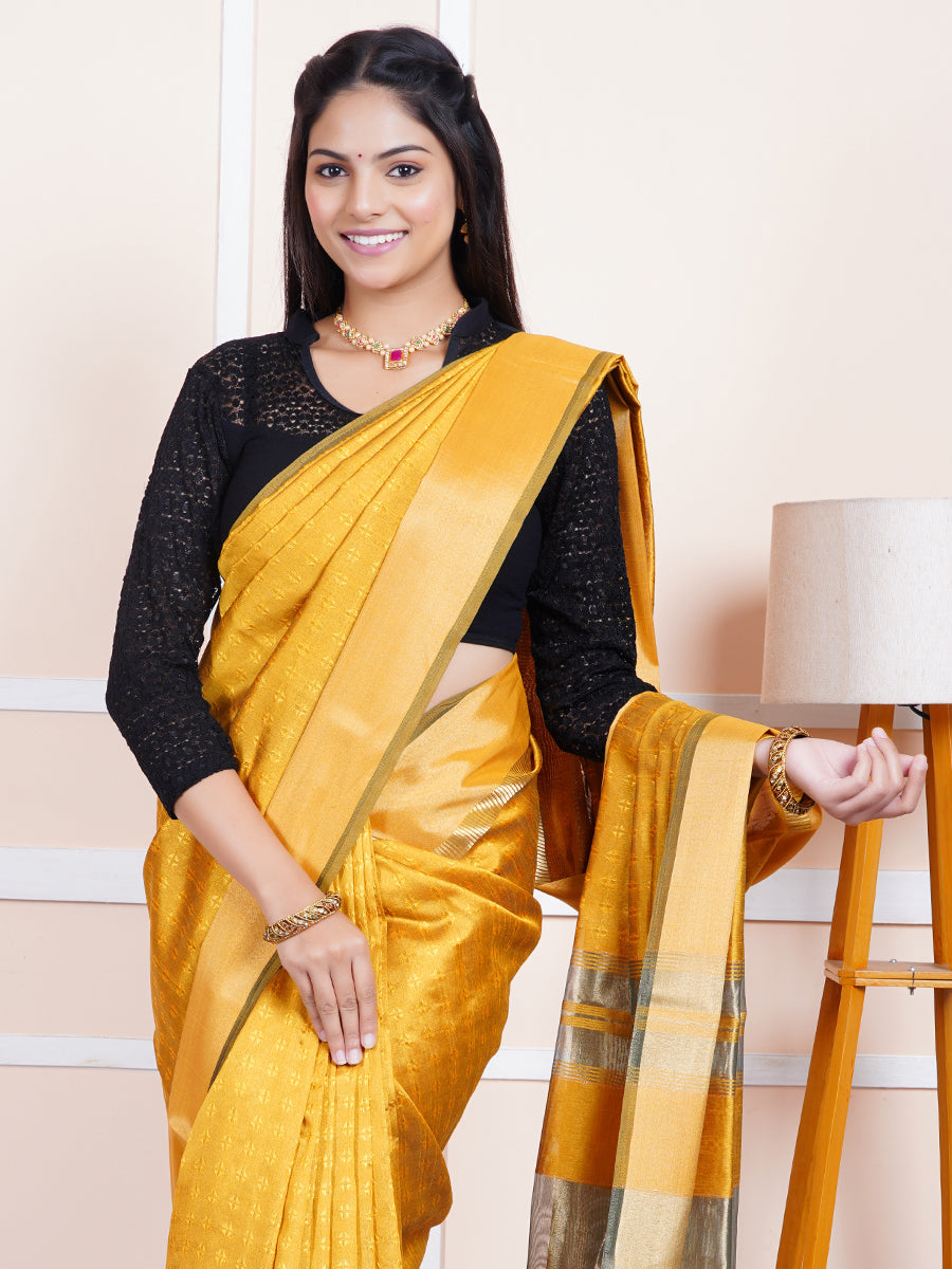 Women Semi Raw Silk Weaving Saree Mustard SRS43