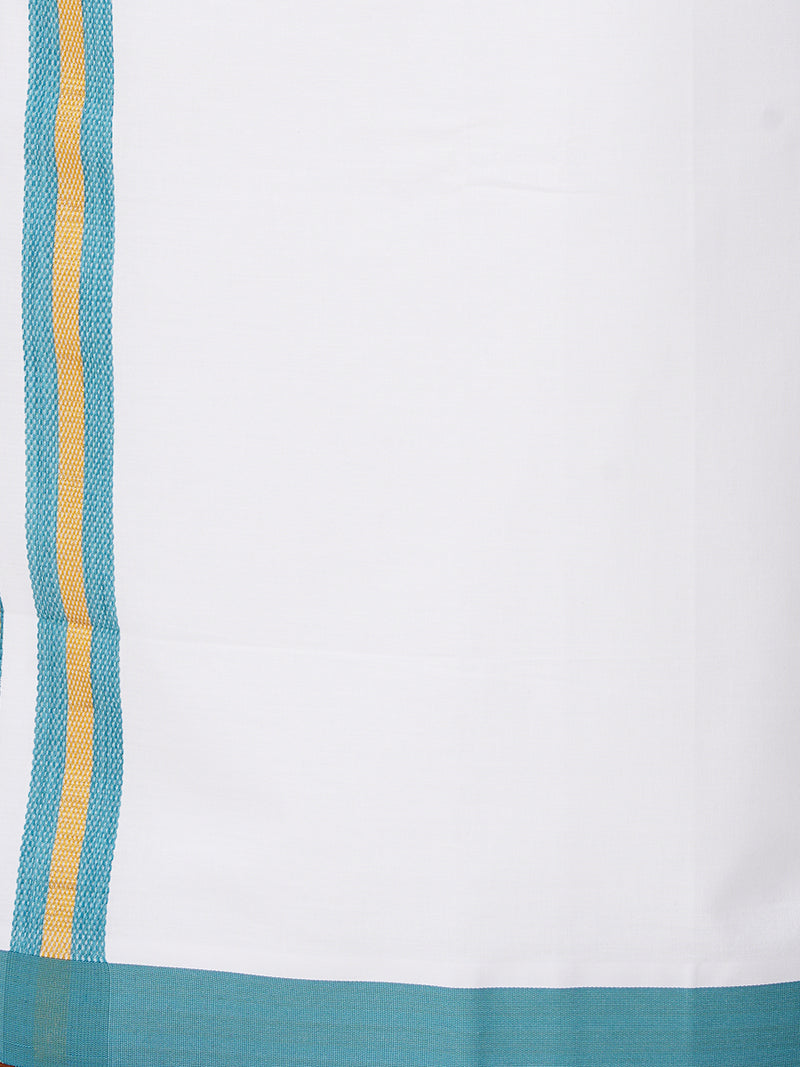 Mens Cotton Matching Border Dhoti & Half Sleeves Shirt Blue Set GL15