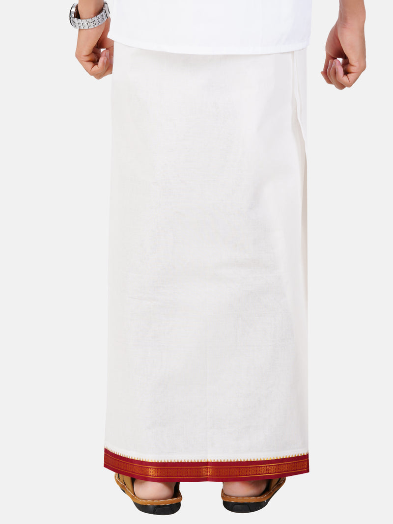 Mens Double Dhoti Cream with Myilkhgan Border Sudharsan