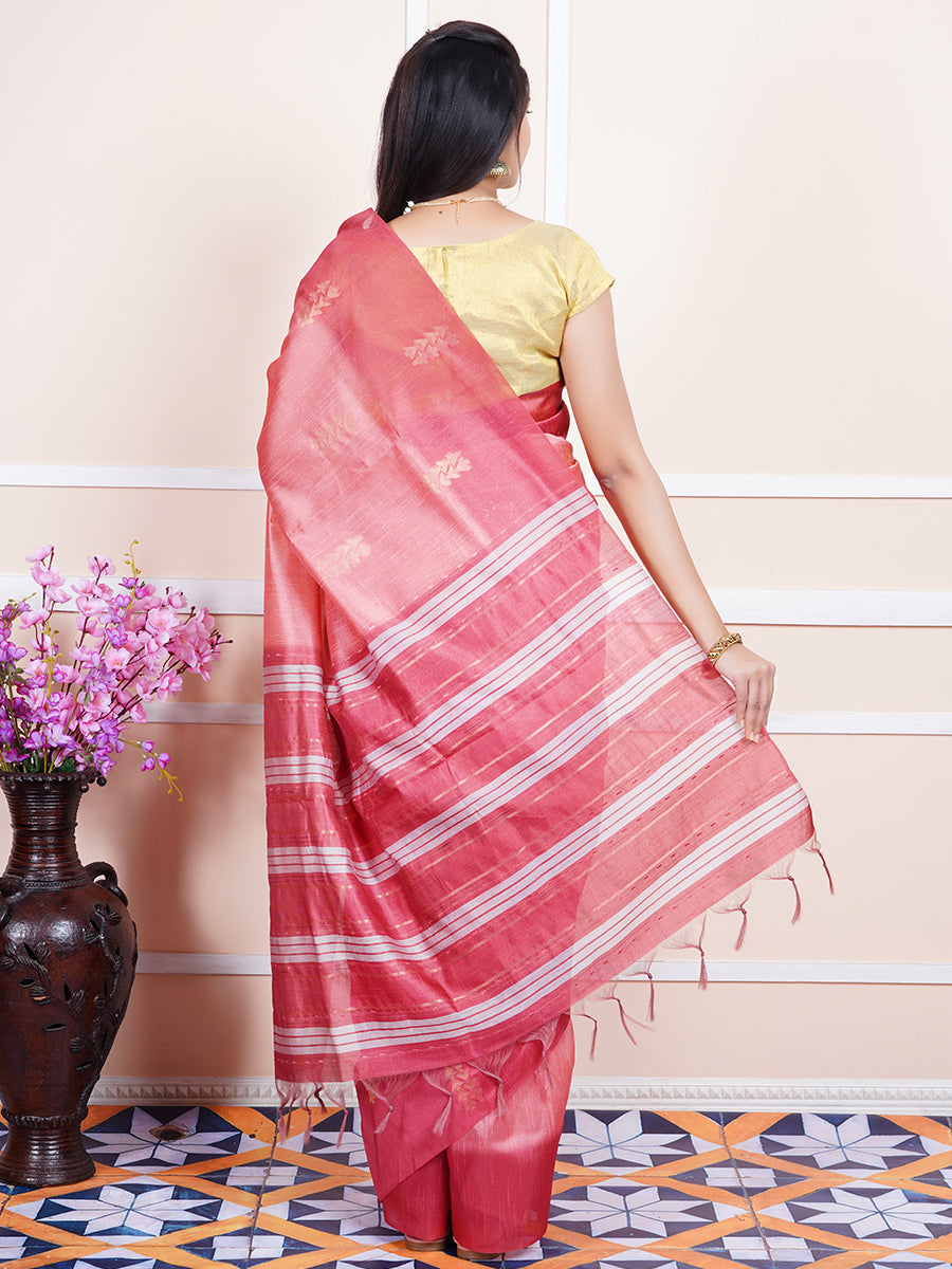 Women Semi Raw Silk Weaving Saree Red SRS53