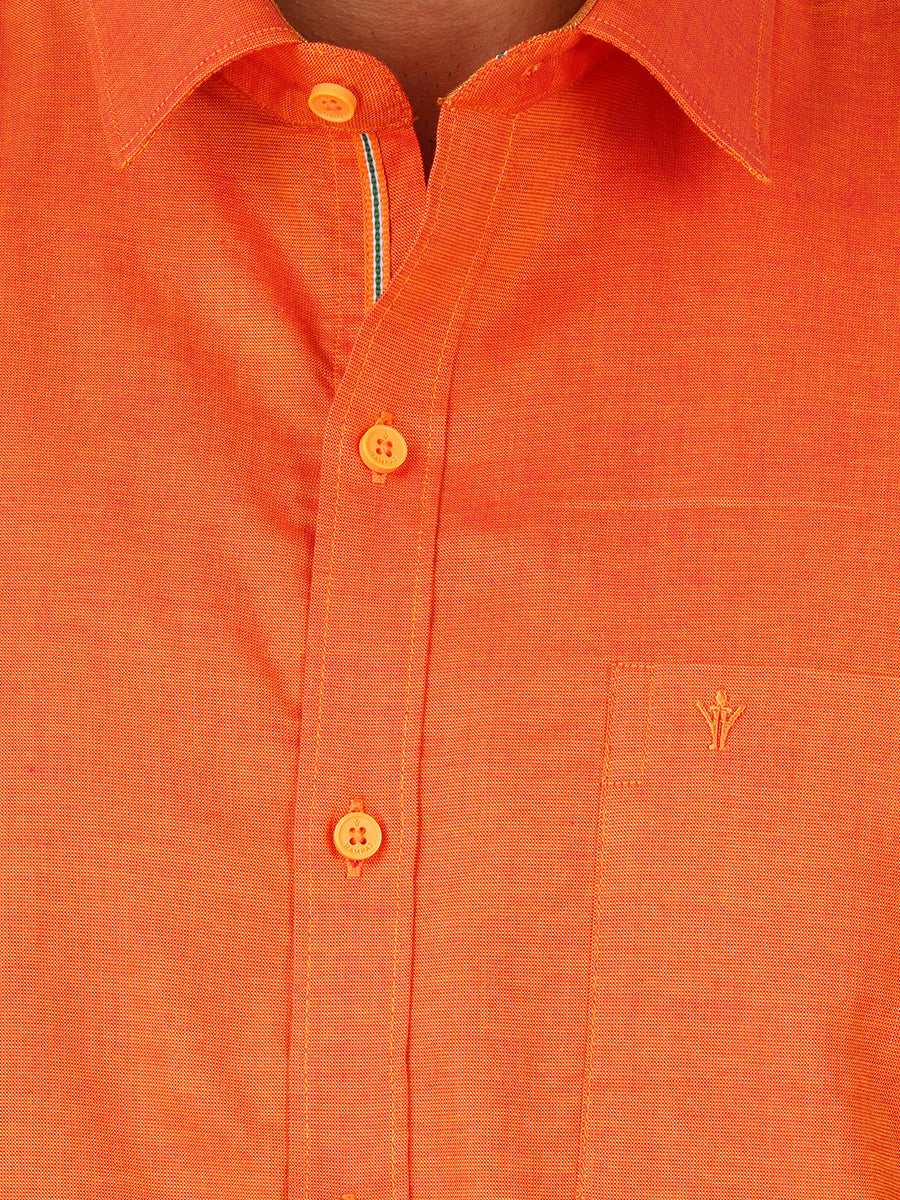 Mens Cotton Matching Border Dhoti & Half Sleeves Shirt Orange Set GL1-Zoom view