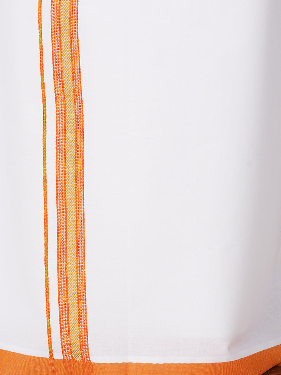 Mens Cotton Matching Border Dhoti & Half Sleeves Shirt Orange Set GL1-Bottom view