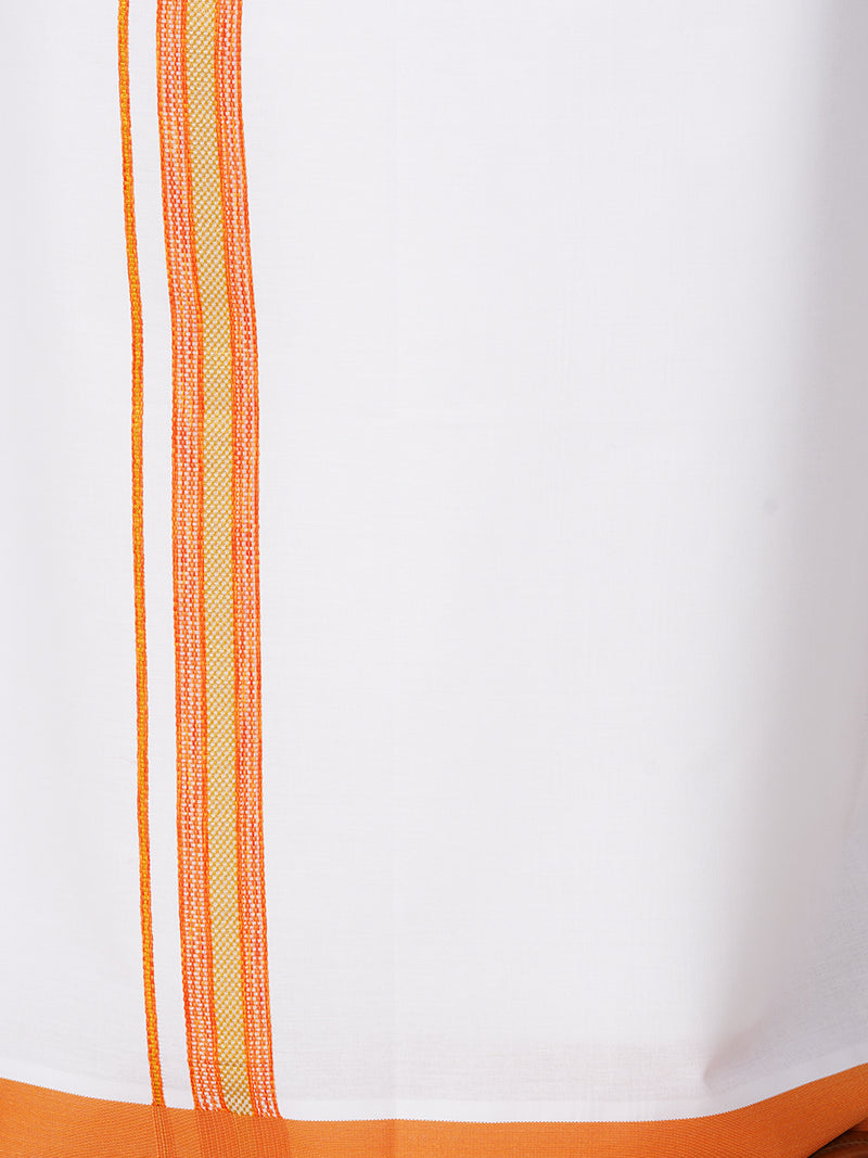 Mens Cotton Matching Border Dhoti & Half Sleeves Shirt Orange Set GL1