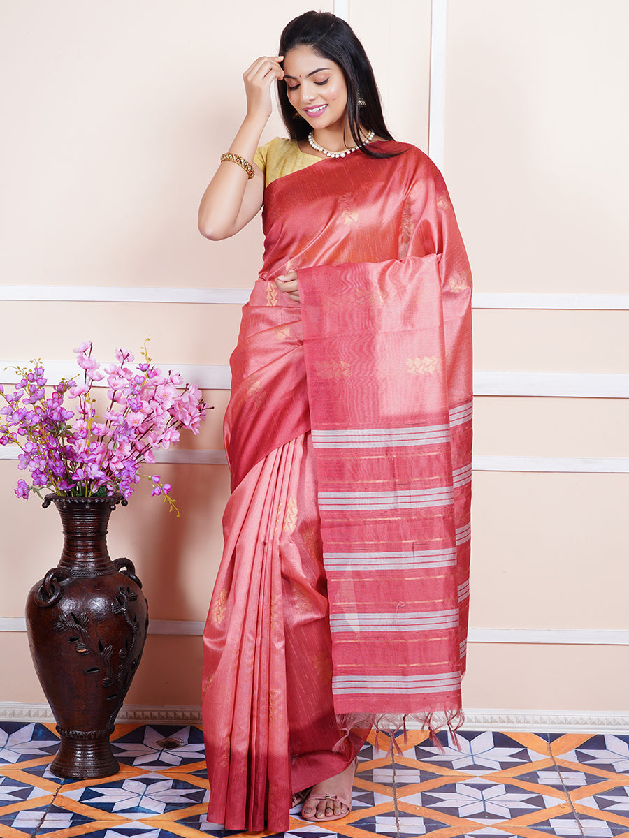 Women Semi Raw Silk Weaving Saree Red SRS53