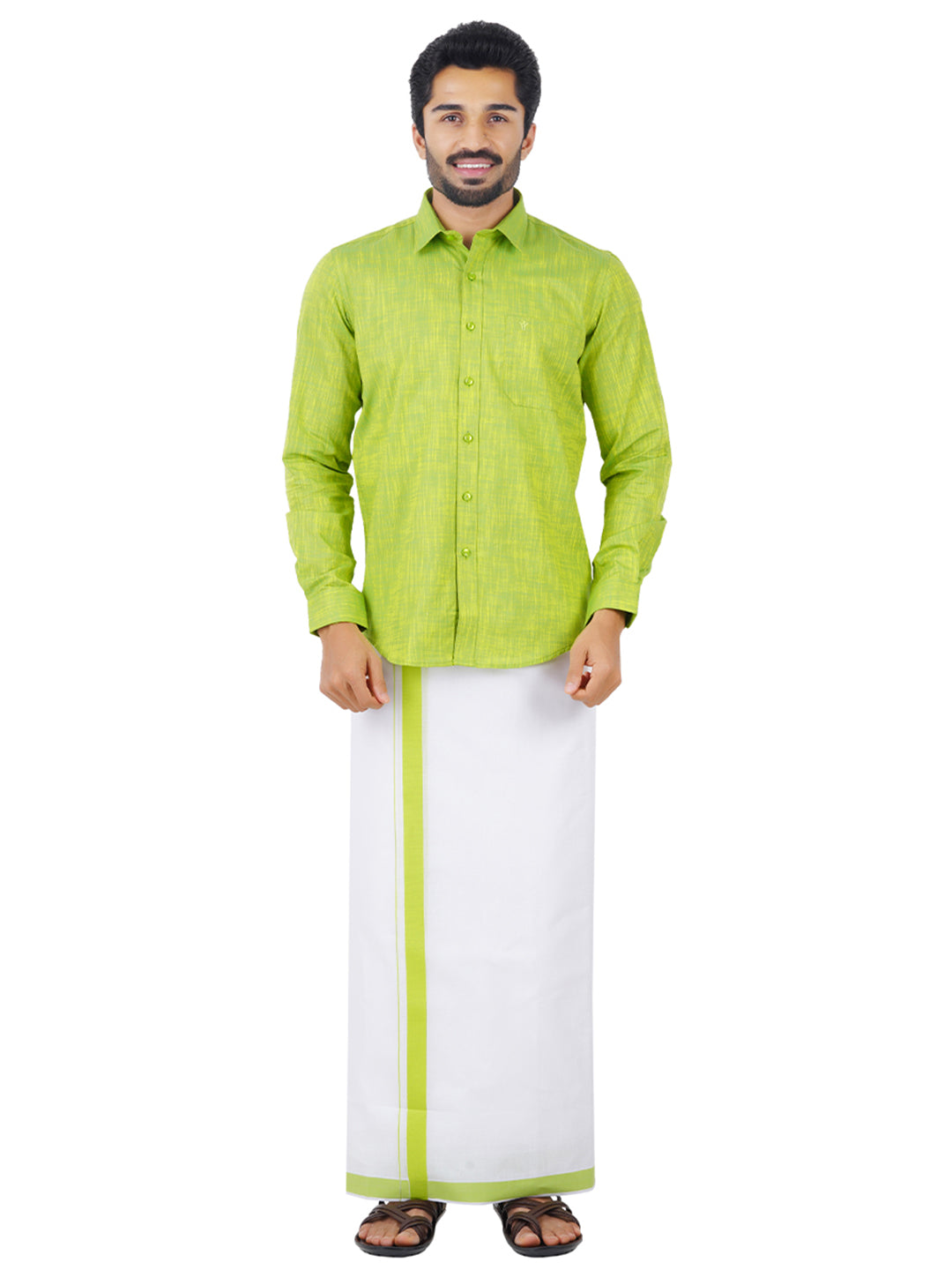 Mens Matching Border Dhoti & Shirt Set Full Green C82