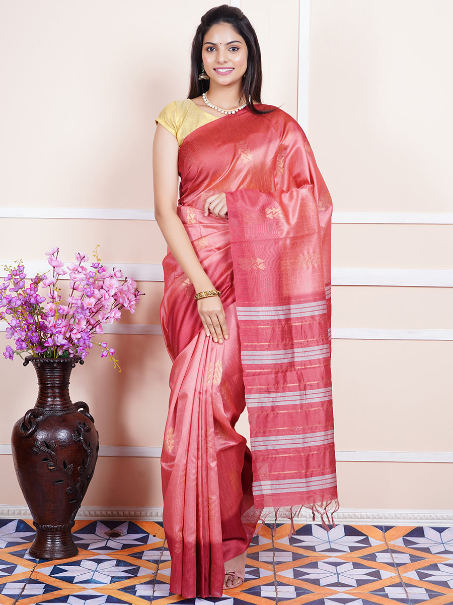 Women Semi Raw Silk Weaving Saree Red SRS53