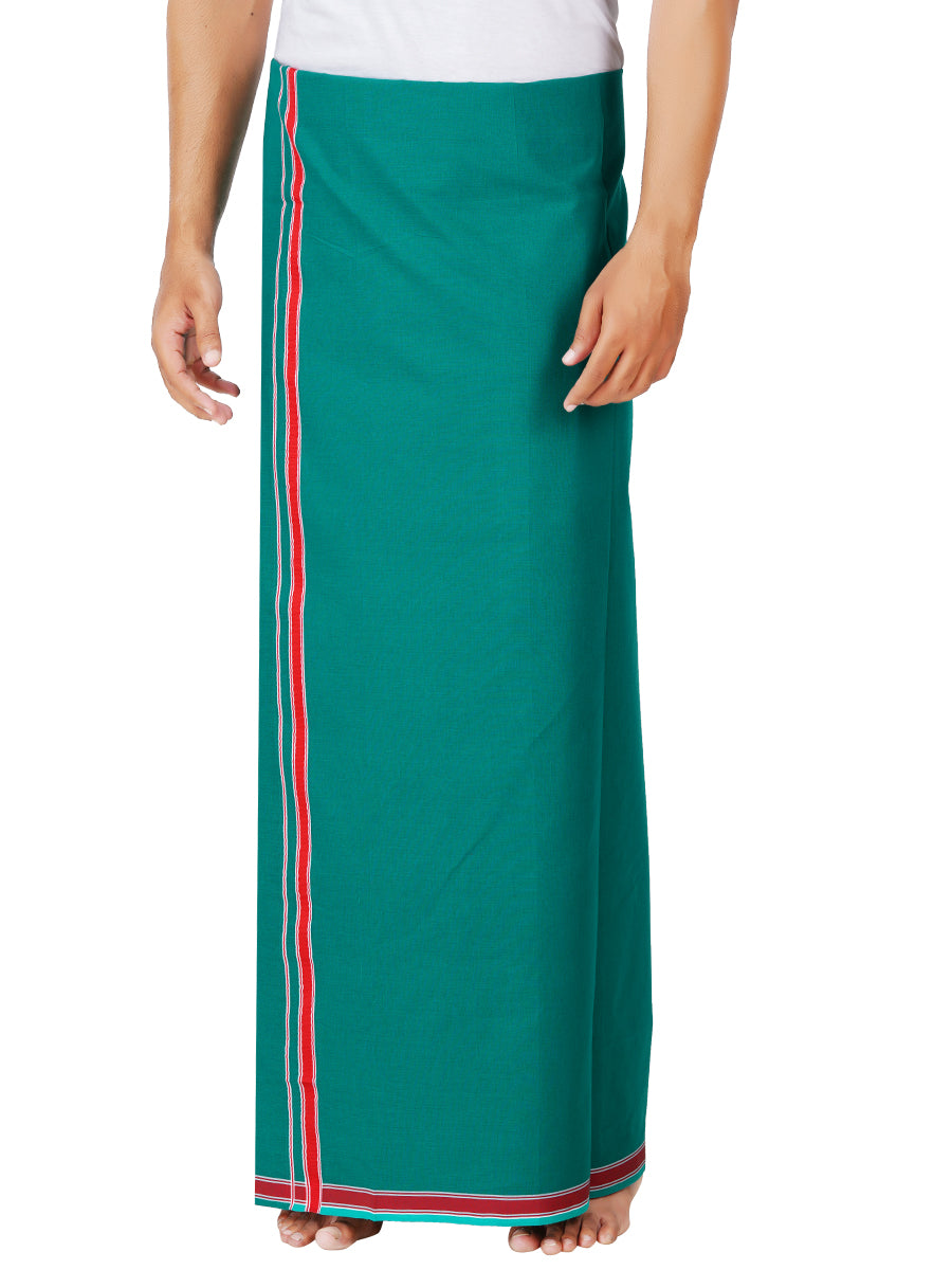 Mens Green Lungi with Fancy Border Charming Colour 2-Side view