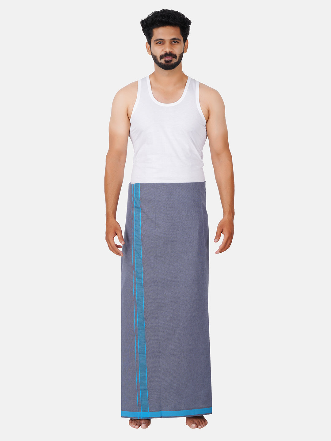 Mens Grey with Fancy Border Dhoti Mystyle Colour 3-Full view one