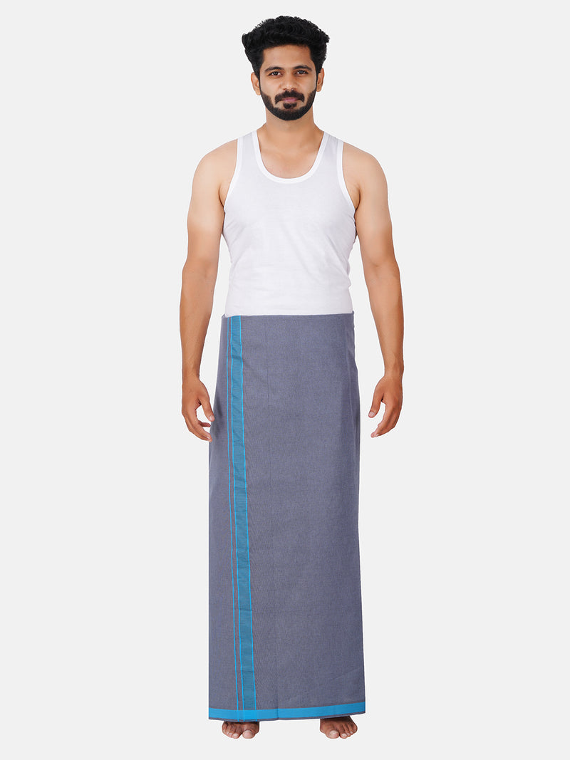 Mens Grey Lungi with Fancy Border Mystyle Colour 3