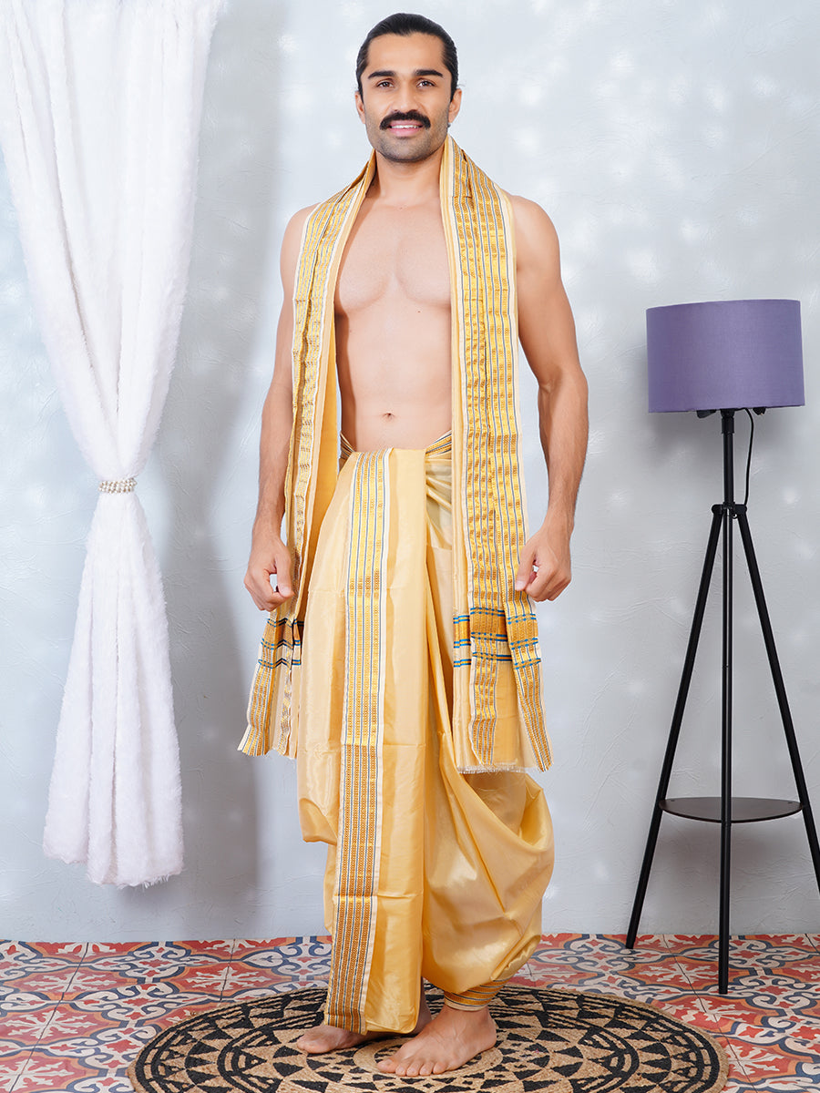 Men Art Silk Panchakacham Beige BG