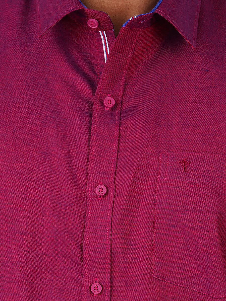 Mens Cotton Matching Border Dhoti & Half Sleeves Shirt Purple Set GL6-Zoomview