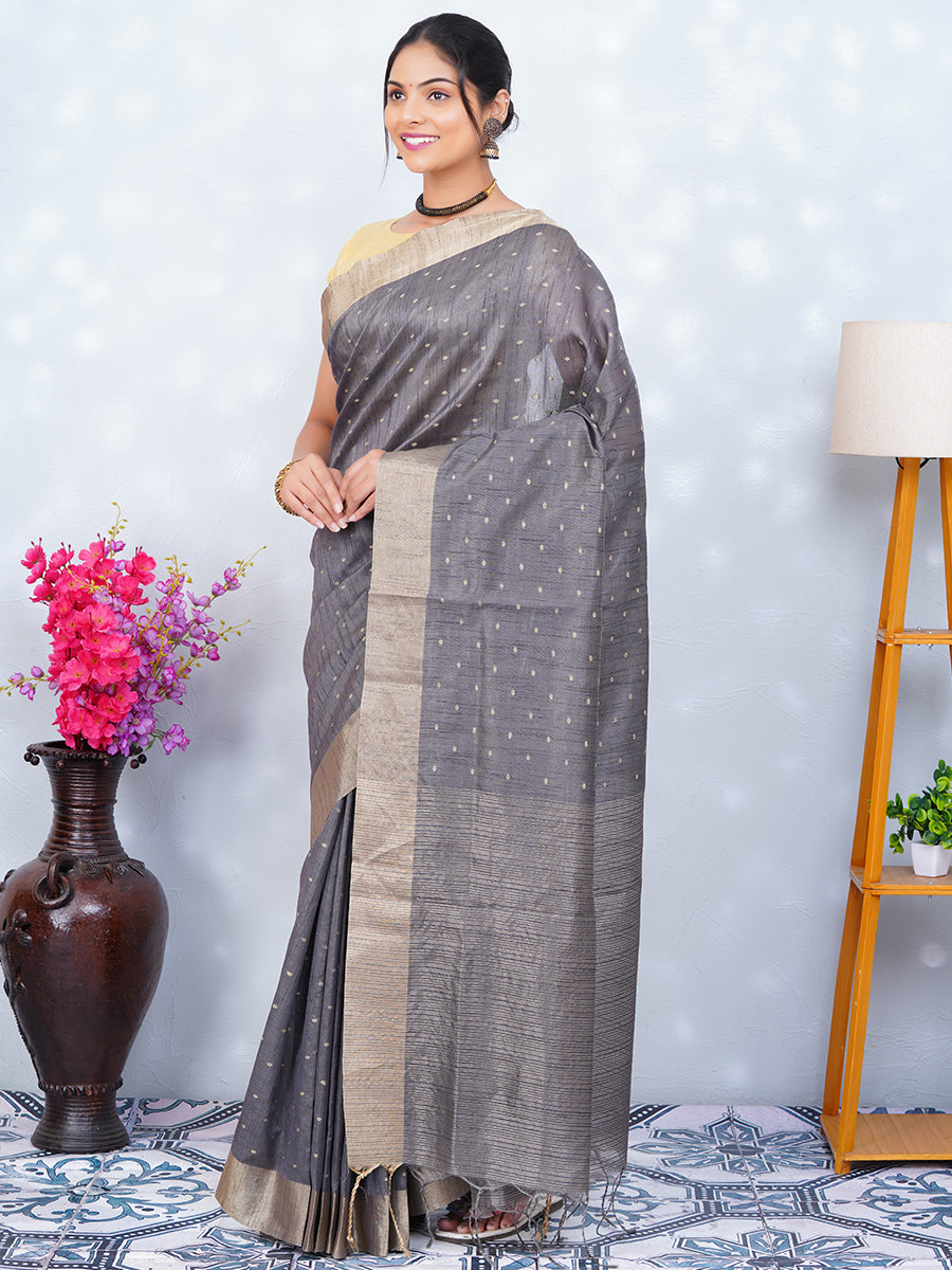 Women Semi Raw Silk Weaving Saree Grey SRS48