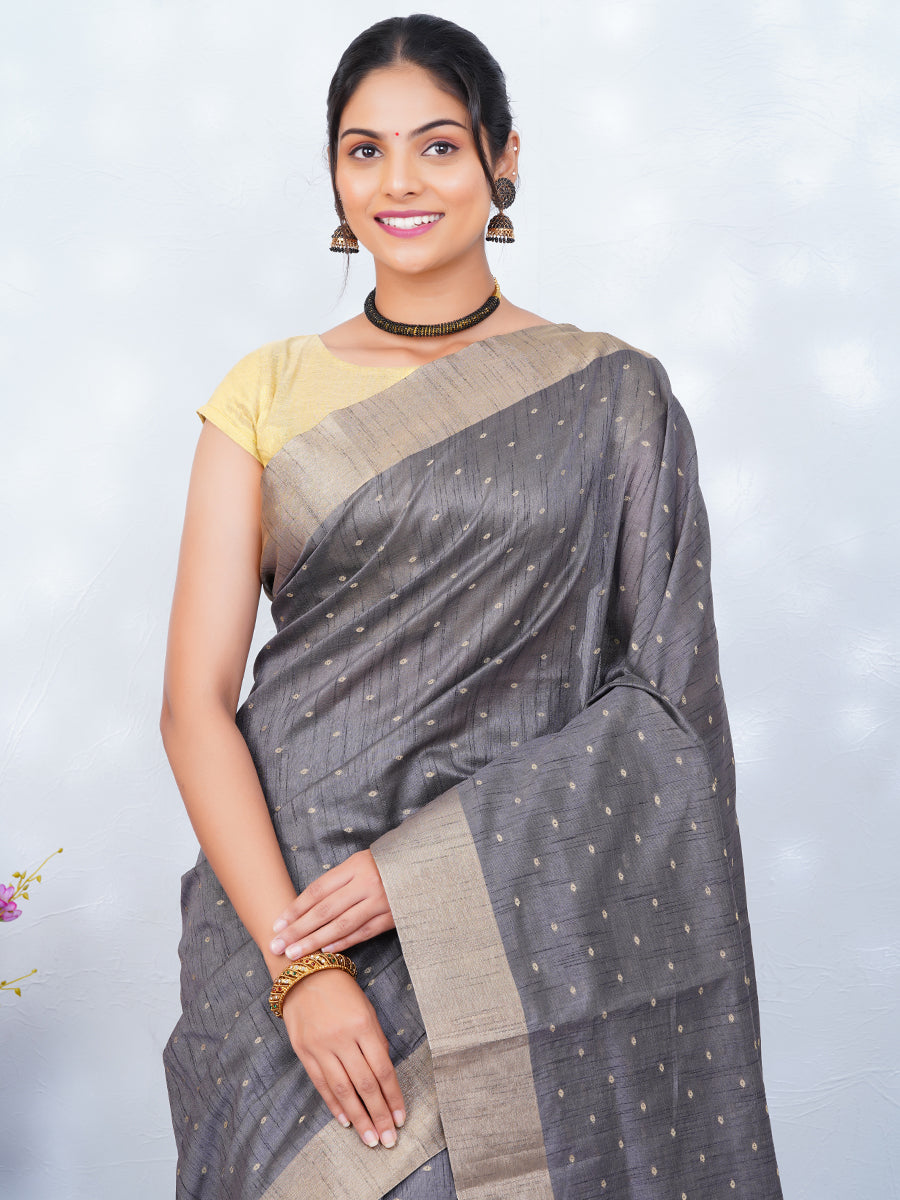 Women Semi Raw Silk Weaving Saree Grey SRS48