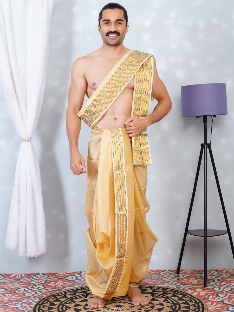 Men Art Silk Panchakacham Beige BG