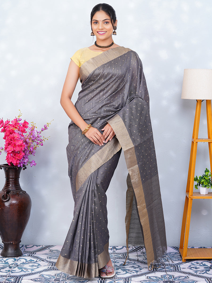 Women Semi Raw Silk Weaving Saree Grey SRS48