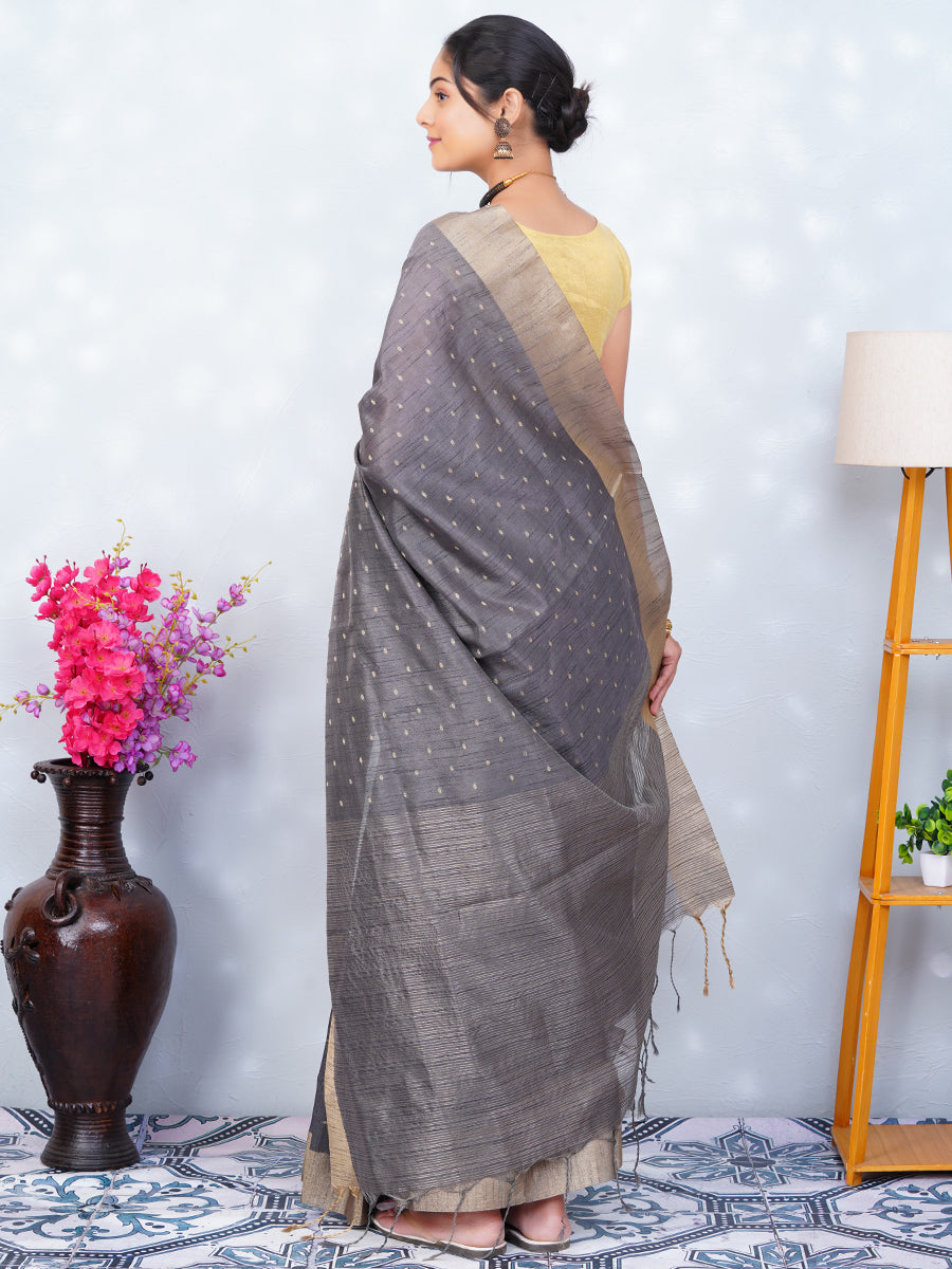 Women Semi Raw Silk Weaving Saree Grey SRS48