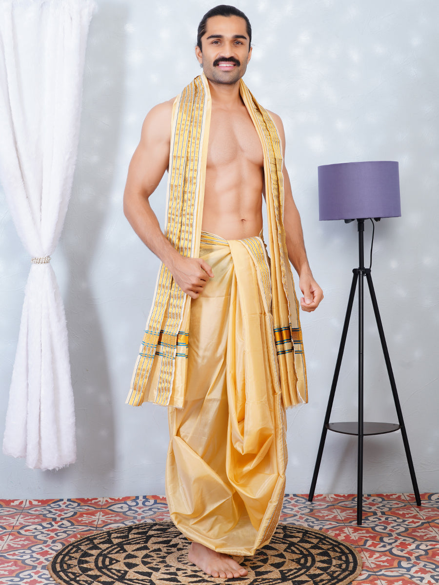 Men Art Silk Panchakacham Beige BG