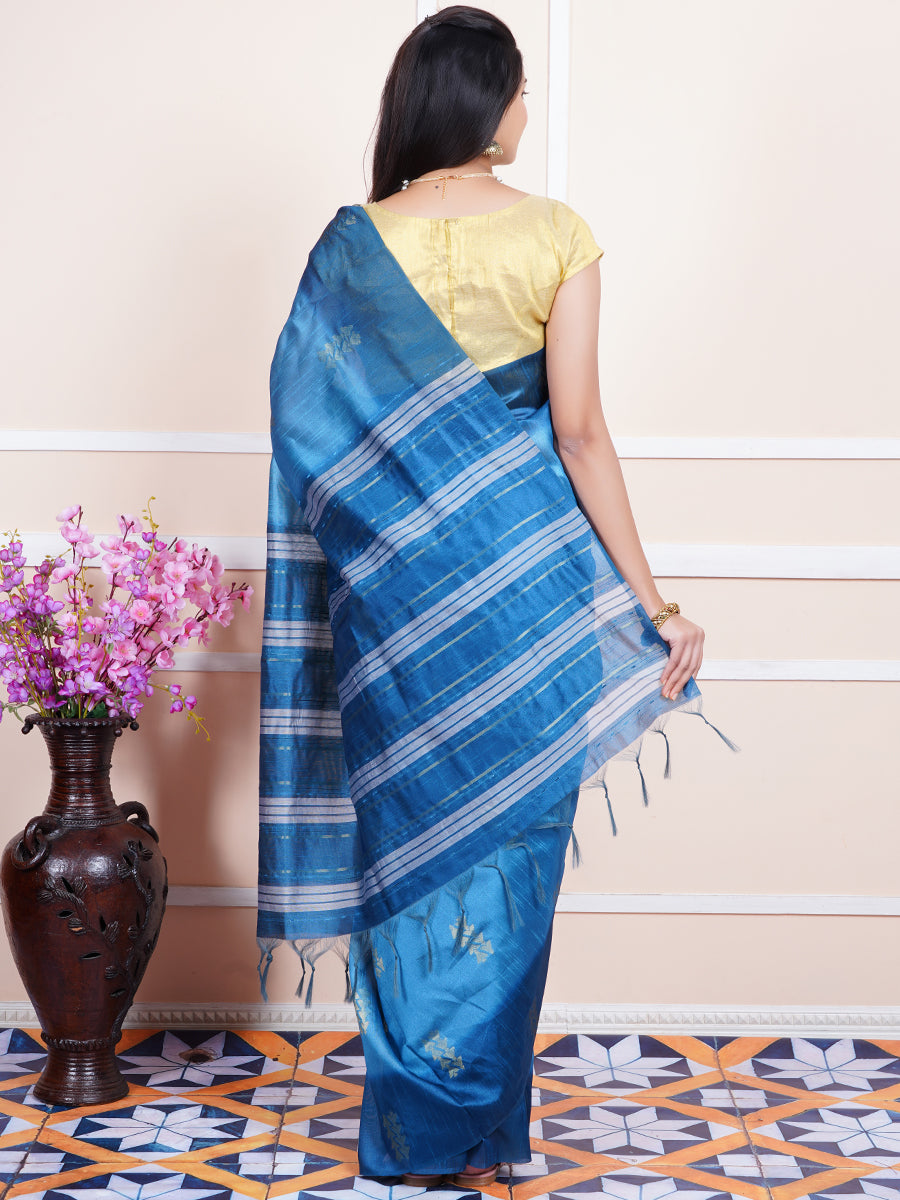 Women Semi Raw Silk Weaving Saree Blue SRS55