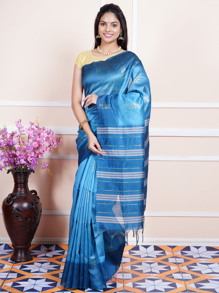 Women Semi Raw Silk Weaving Saree Blue SRS55