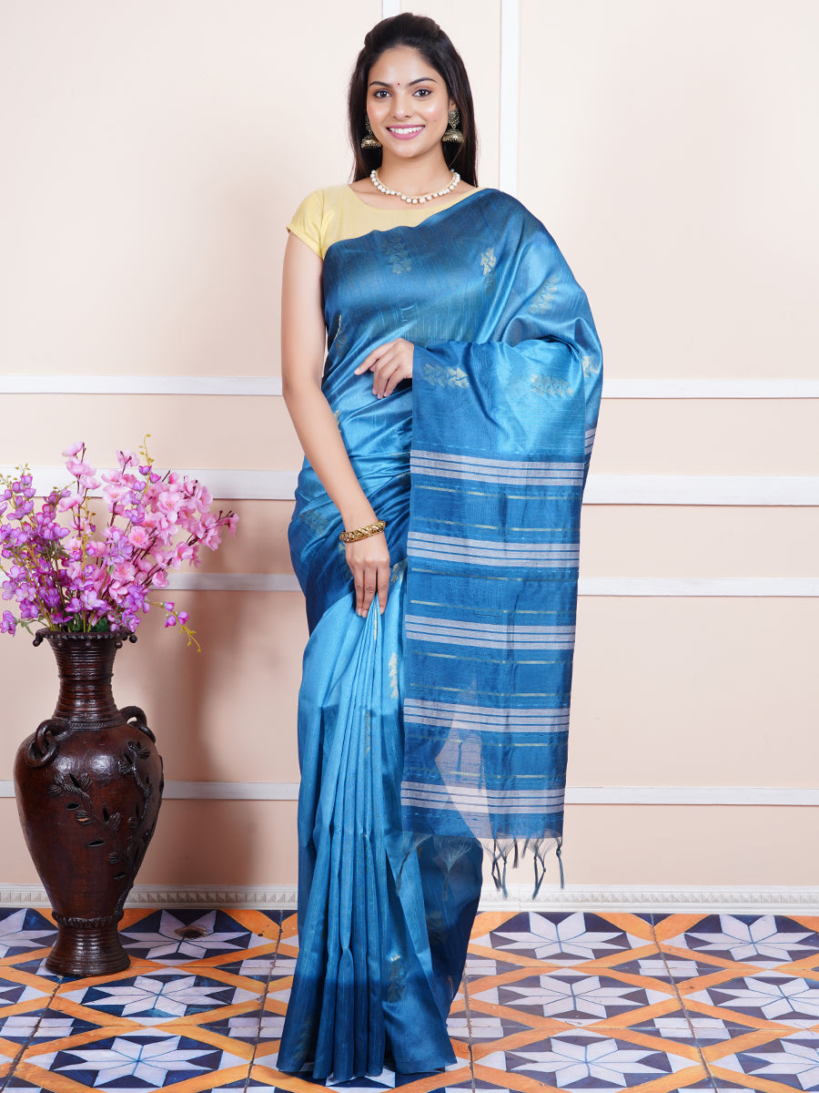 Women Semi Raw Silk Weaving Saree Blue SRS55