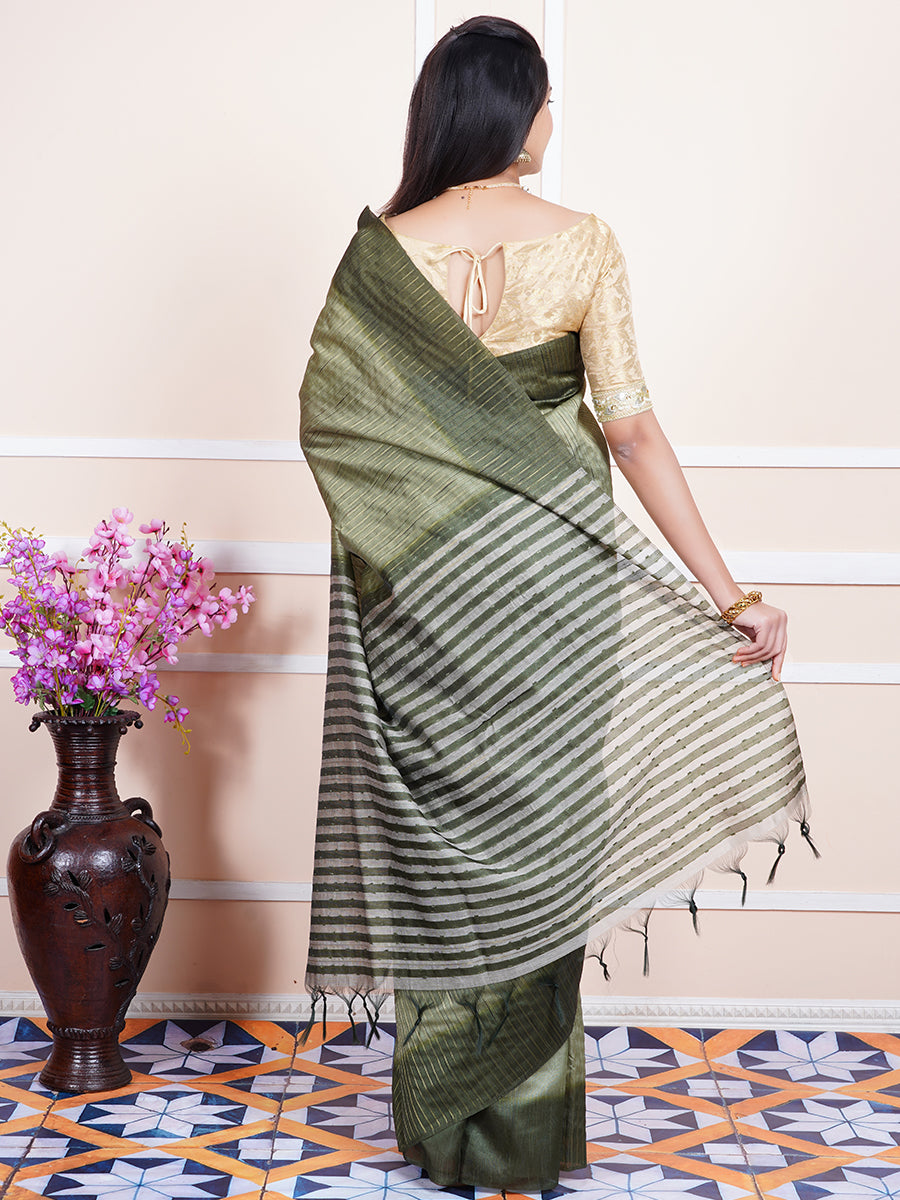 Women Semi Raw Silk Weaving Saree Green SRS49