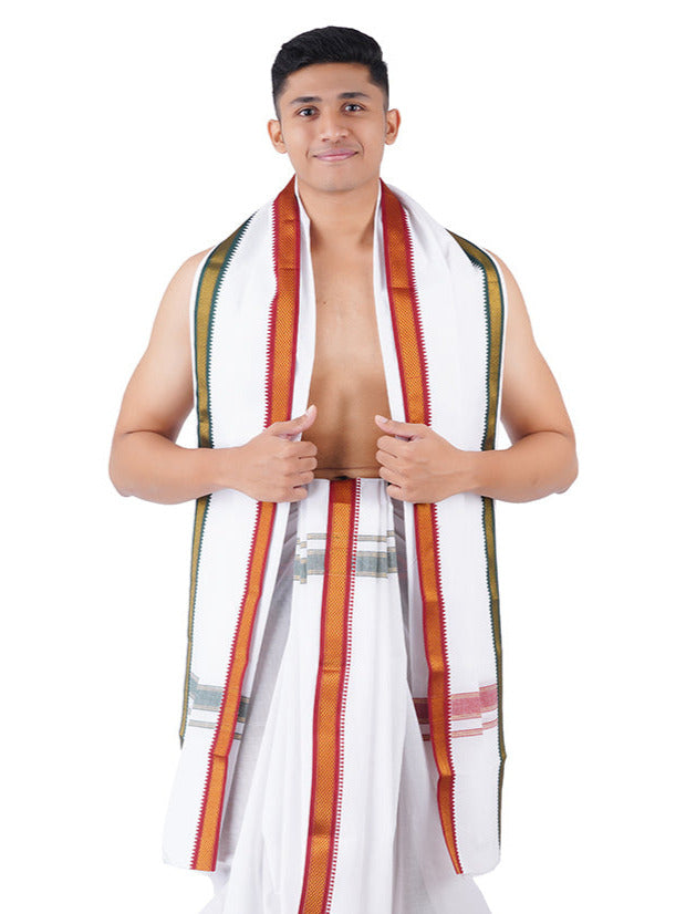 Men Cotton White Panchakacham with Towel Gokulay Pet 10K (9+5)