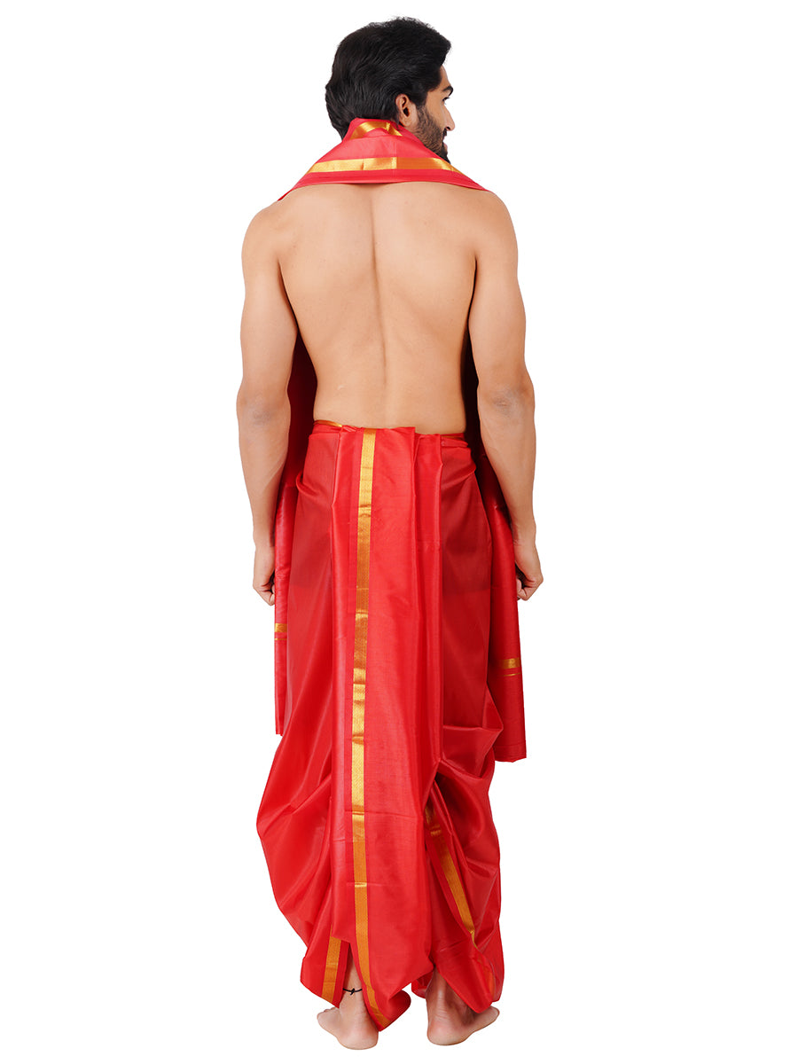 Men Art Silk Panchakacham Set Jayadeva Red (9+5)