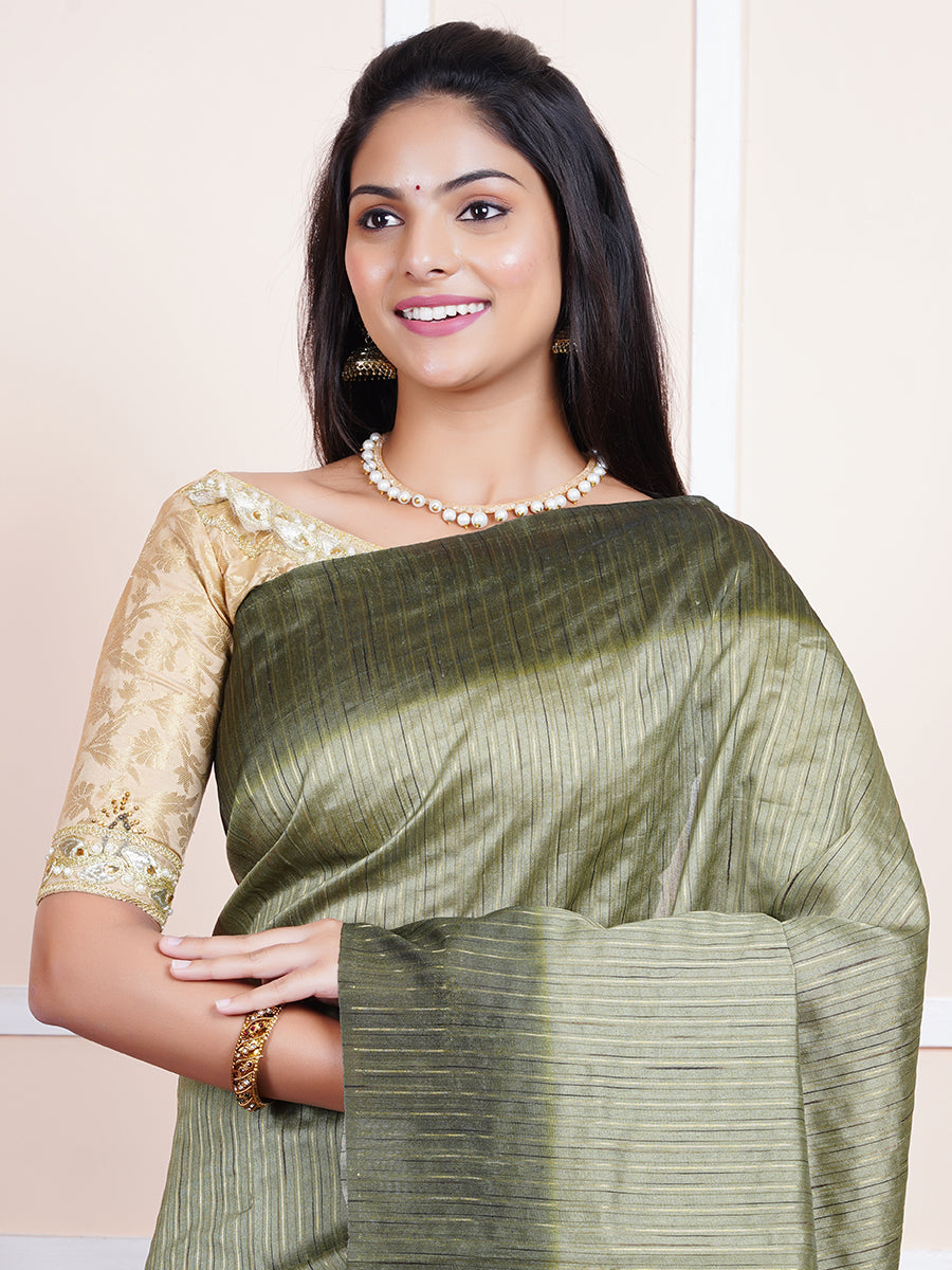 Women Semi Raw Silk Weaving Saree Green SRS49