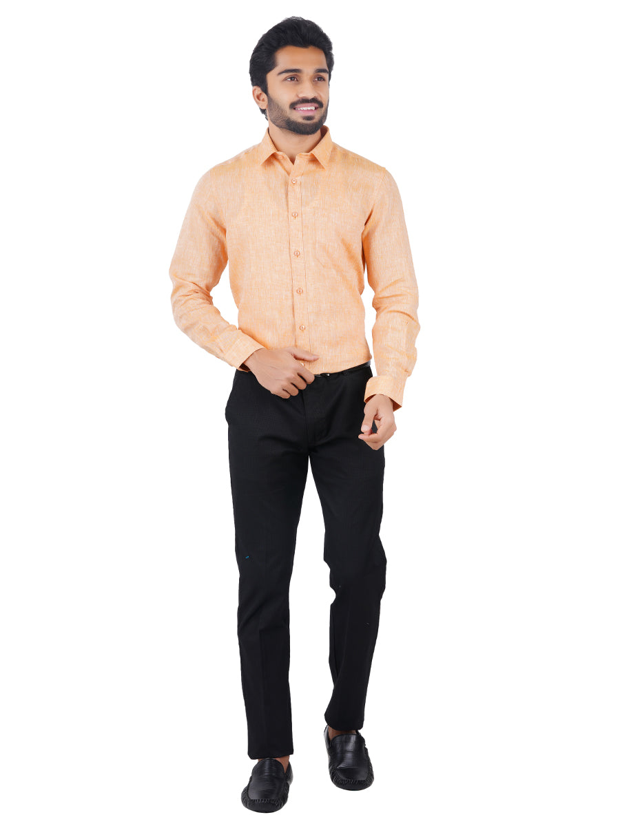 Men Pure Linen Shirt Pale Orange