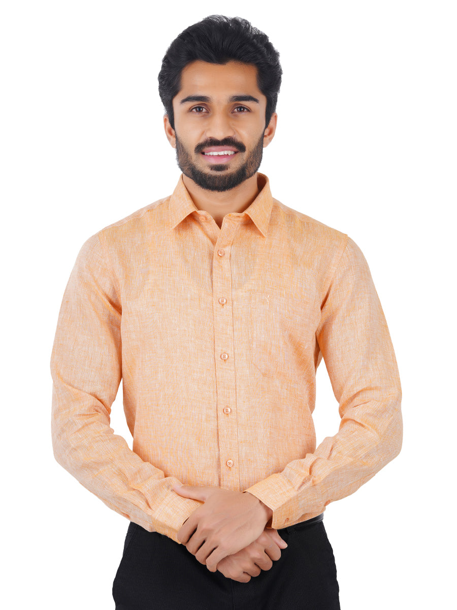 Men Pure Linen Shirt Pale Orange - L19