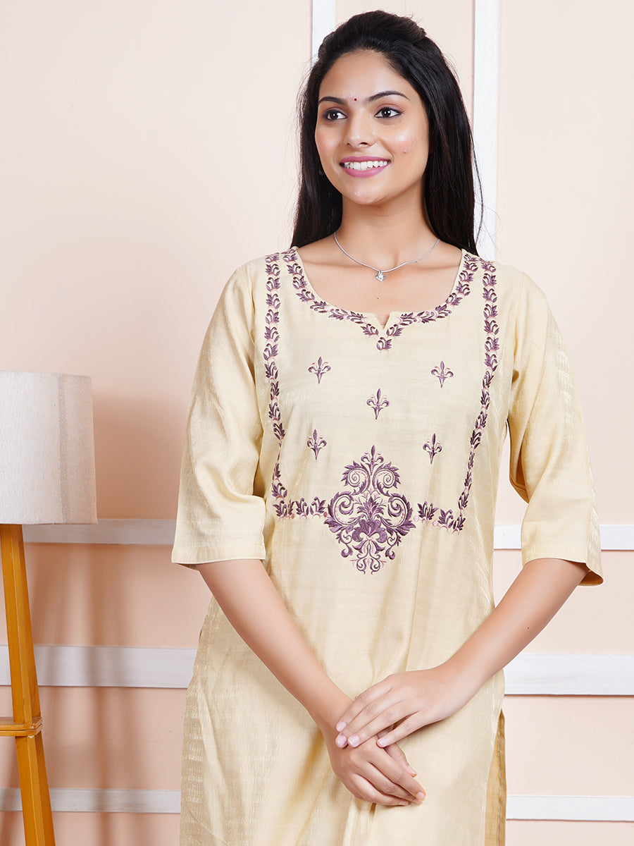 Women Cotton Embroidered Kurti Sets Sandal EKS07