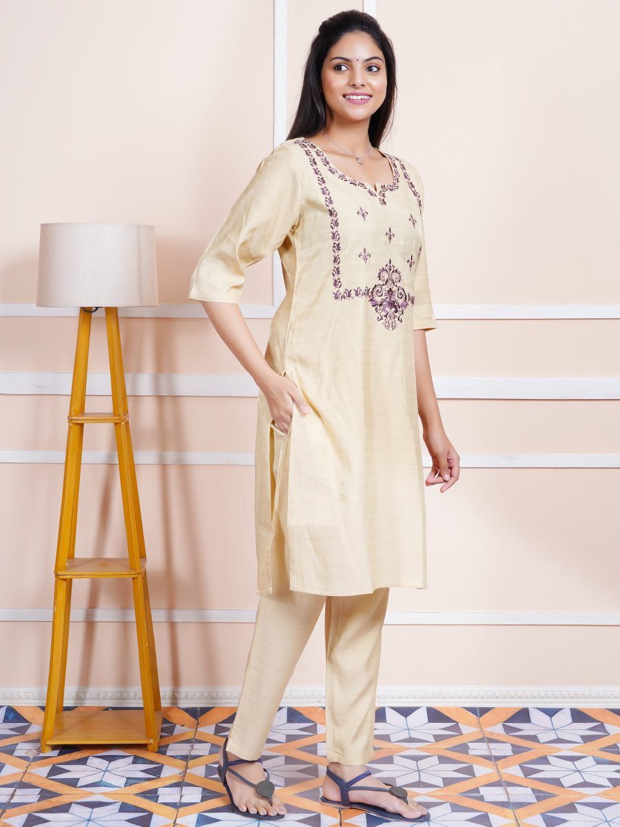 Women Cotton Embroidered Kurti Sets Sandal EKS07