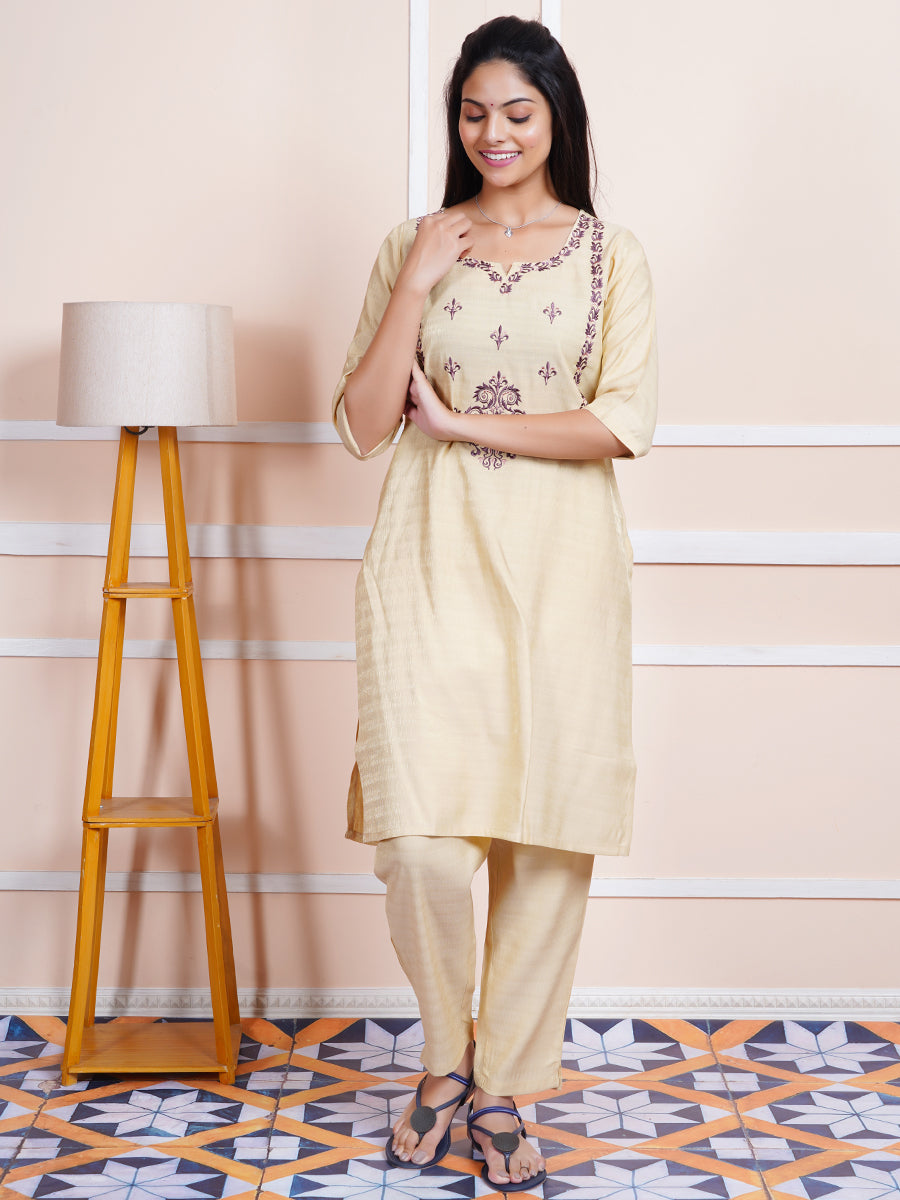 Womens Cotton Embroidered Kurti Sets Sandal EKS07