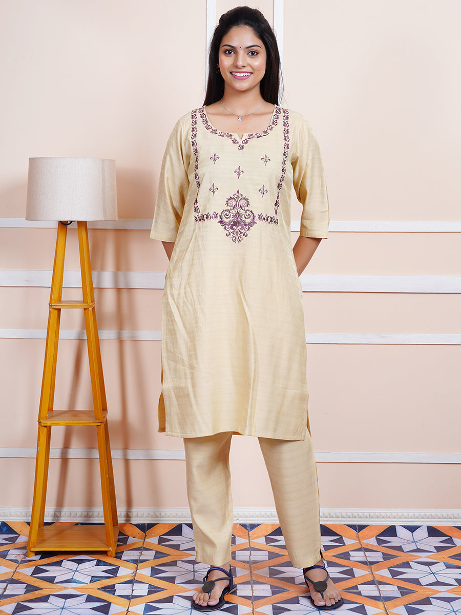 Women Cotton Embroidered Kurti Sets Sandal EKS07