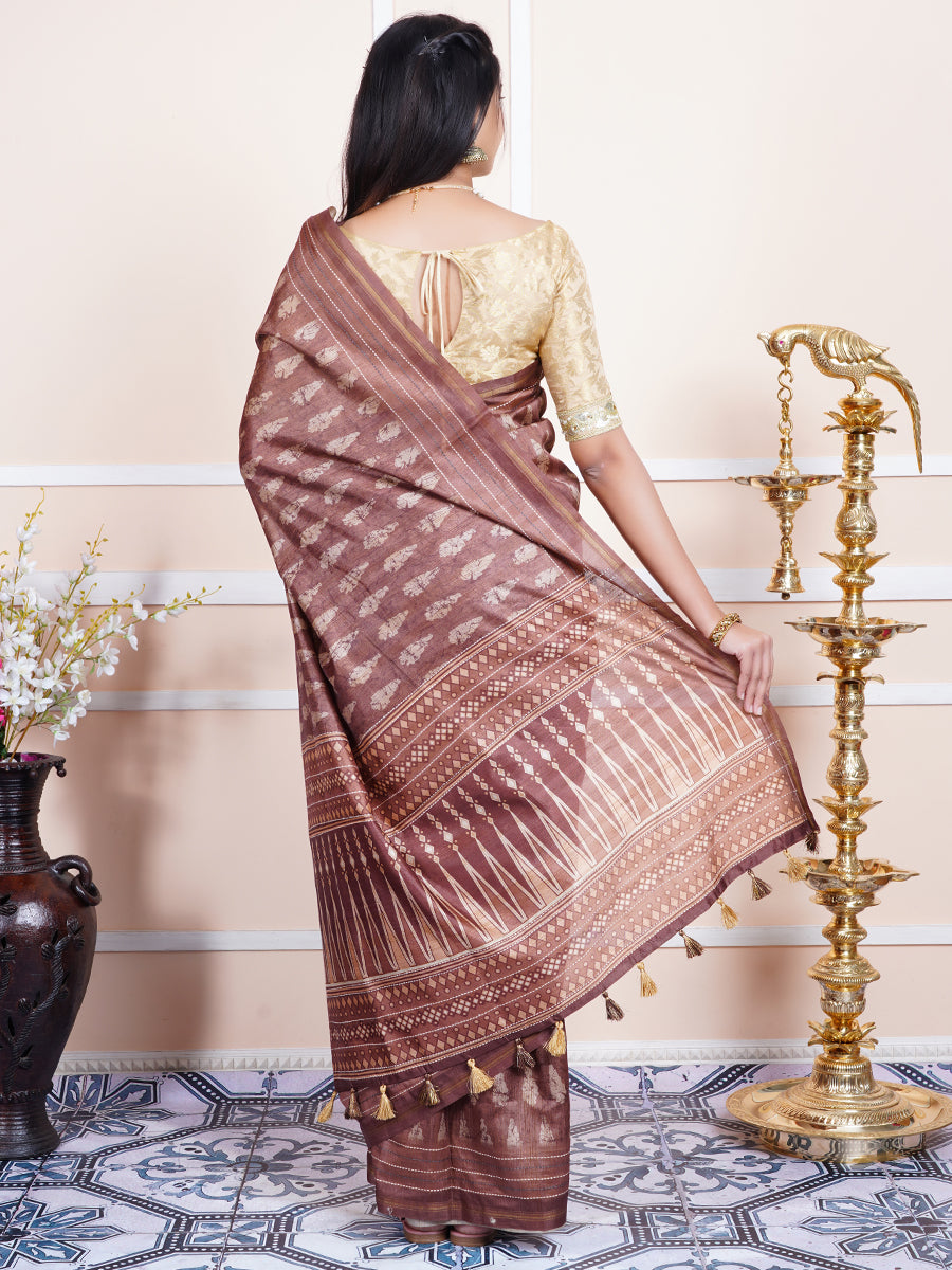 Womens Semi Tussar Silk Saree Brown ST122