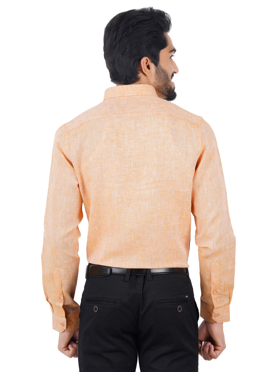 Men Pure Linen Shirt Pale Orange