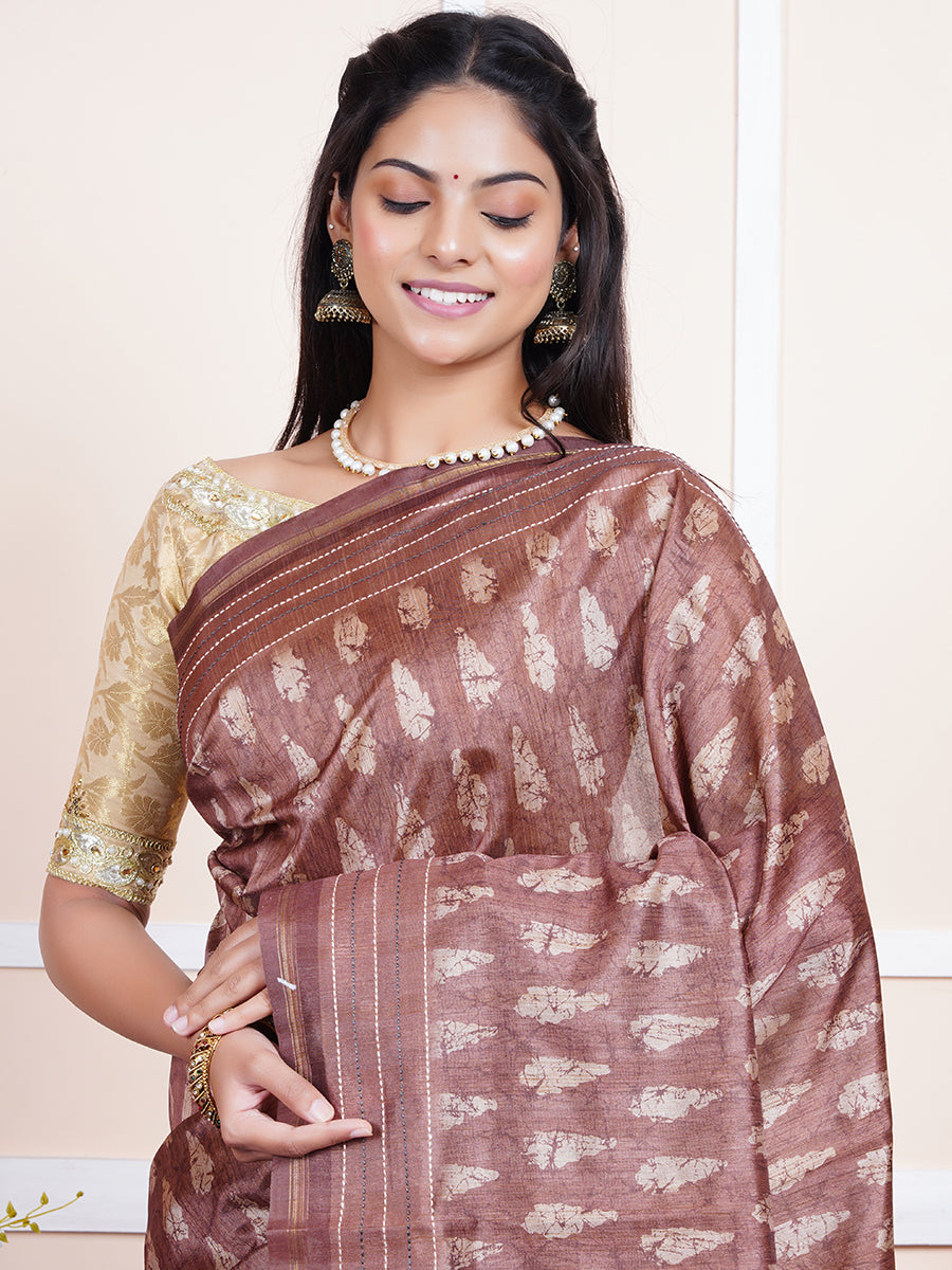 Womens Semi Tussar Silk Saree Brown ST122