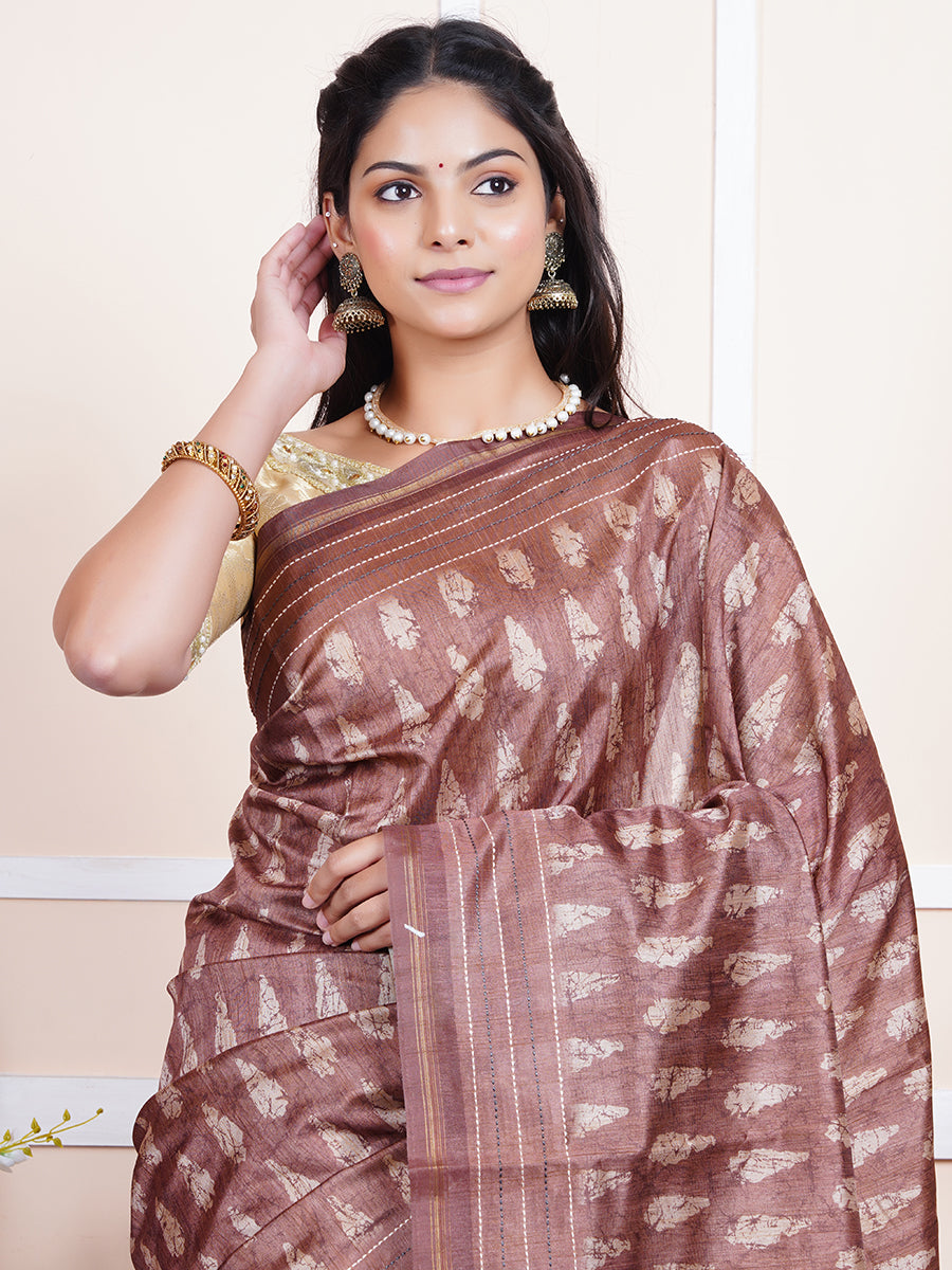 Womens Semi Tussar Silk Saree Brown ST122