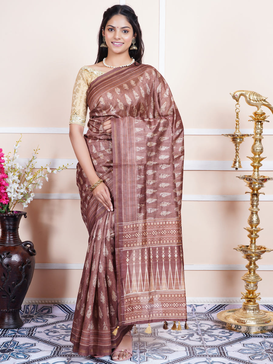 Womens Semi Tussar Silk Saree Brown ST122