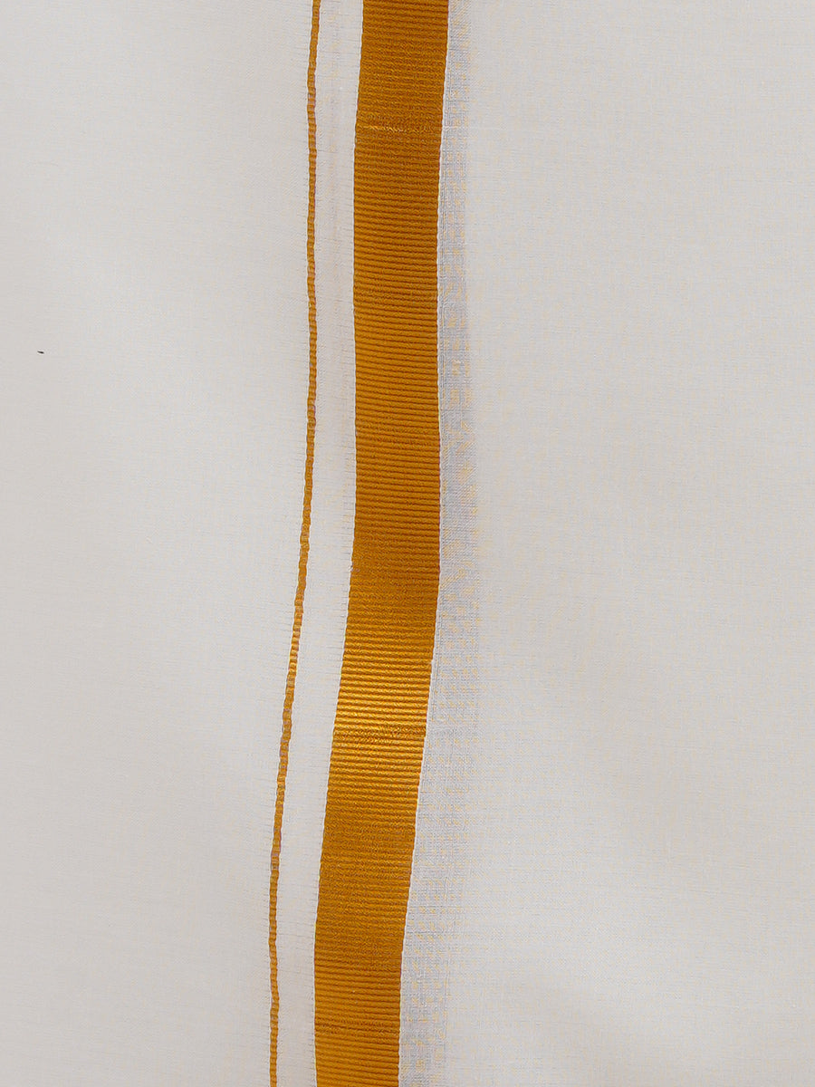 Mens 100% Cotton Single Dhoti Cream with 3/4" Gold Zari Border Galaxy (2 PCs Pack)-Zoom view