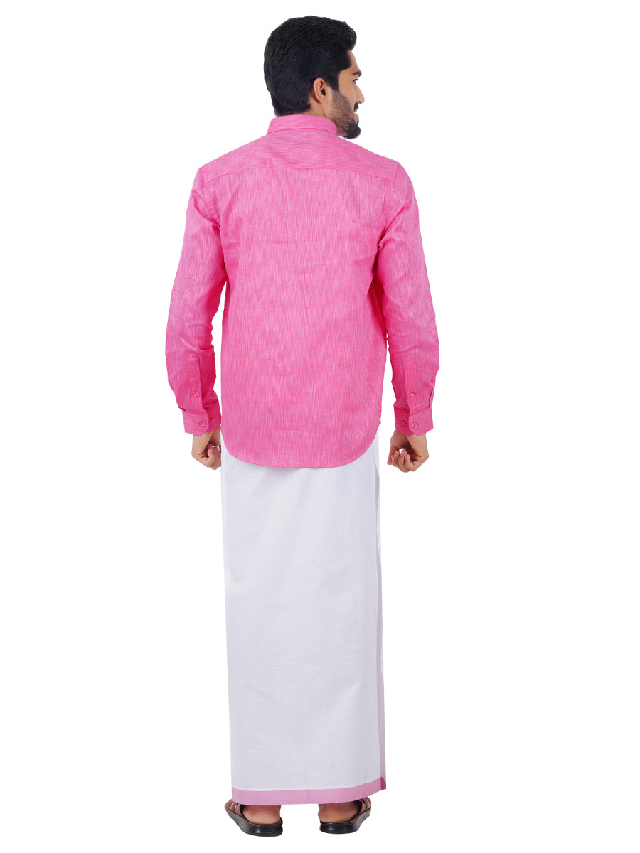 Matching Dhoti Shirt & Semi Silk Saree Couple Combo Pink-Back alternative view