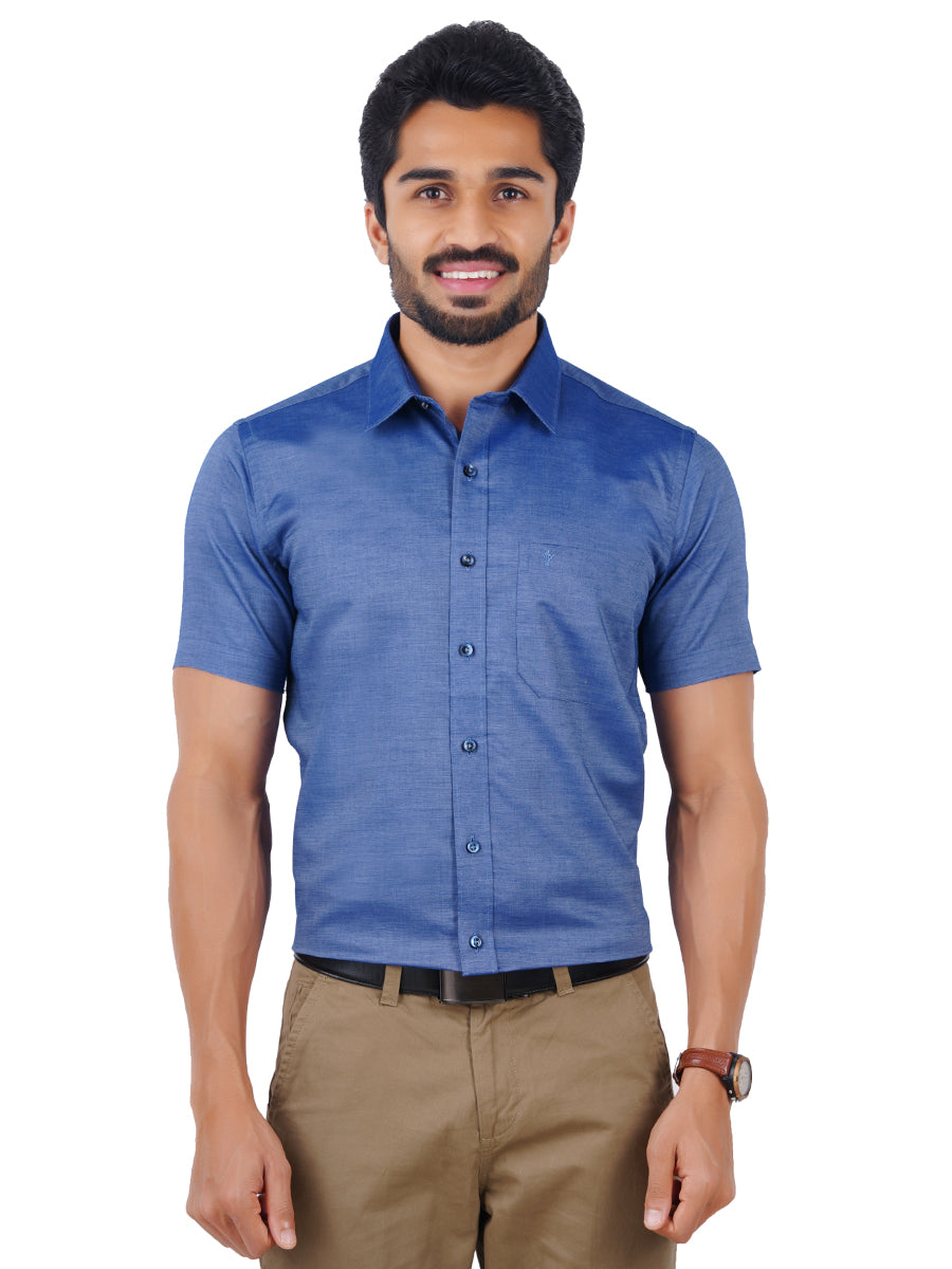 Men Premium Cotton Half Sleeves Shirt Blue Grey EL GP3