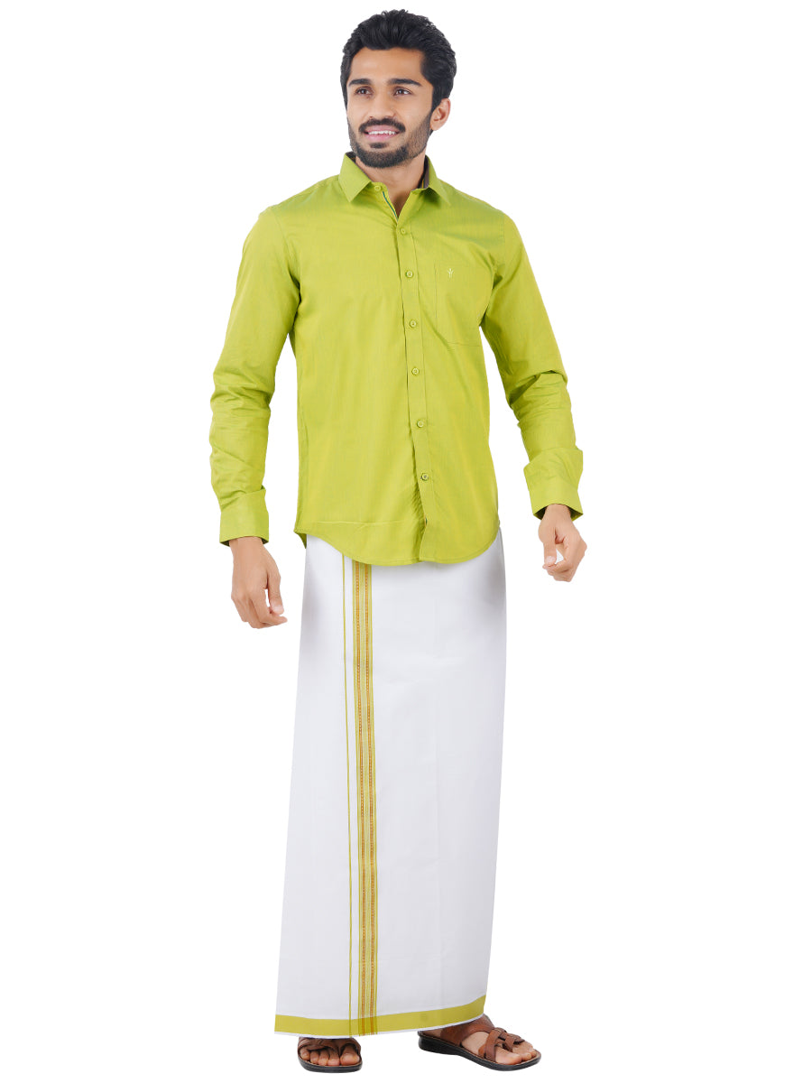 Matching Dhoti Shirt & Semi Silk Saree Couple Combo Green-Side view