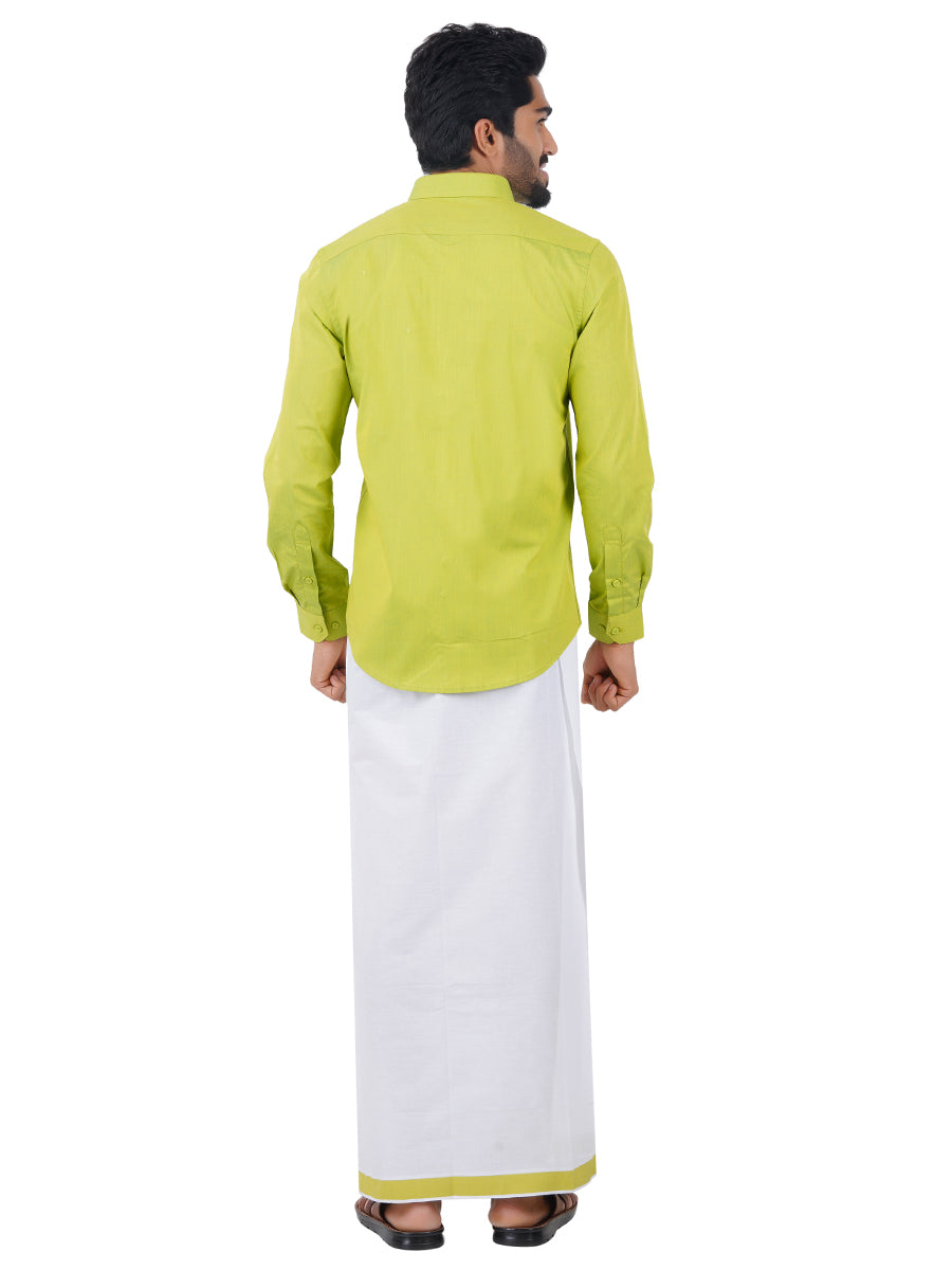 Matching Dhoti Shirt & Semi Silk Saree Couple Combo Green-Back view
