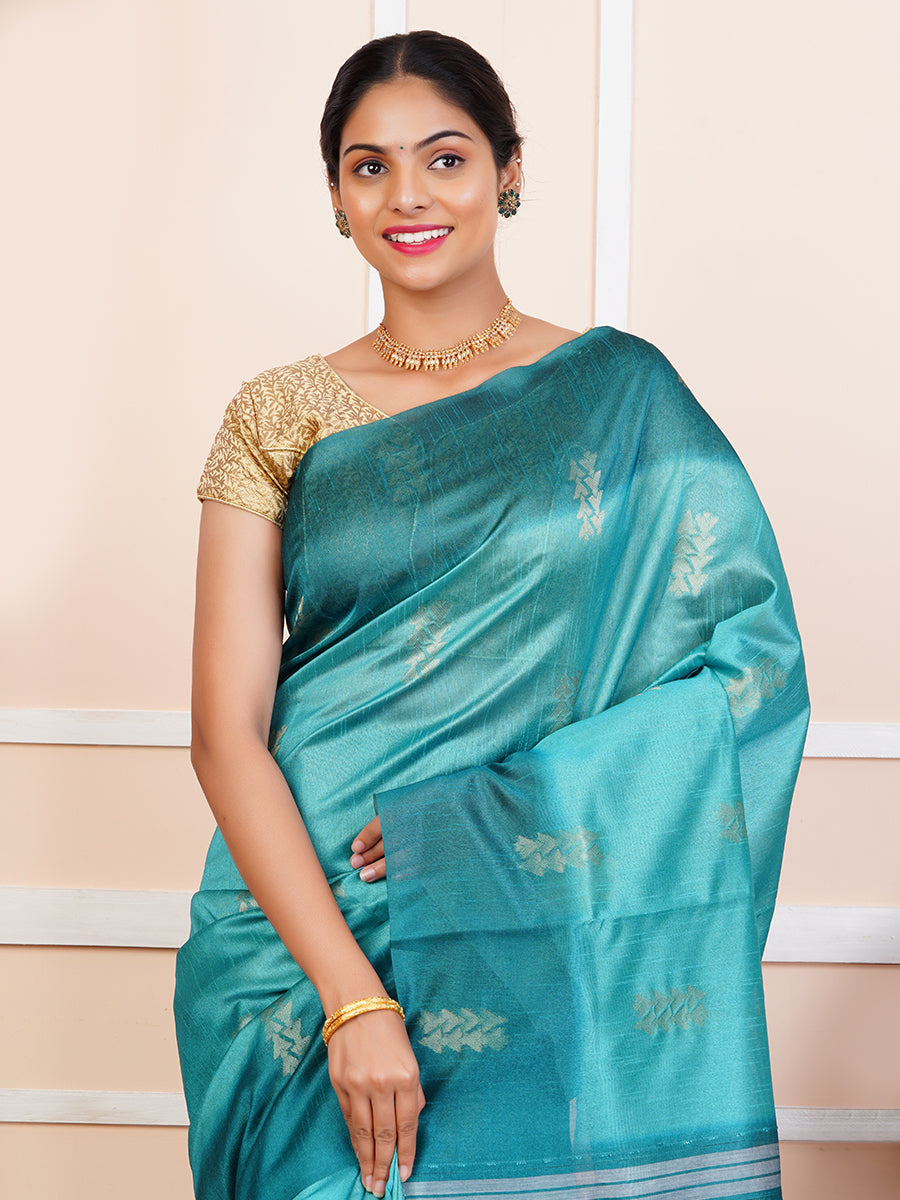 Women Semi Raw Silk Weaving Saree Green SRS51