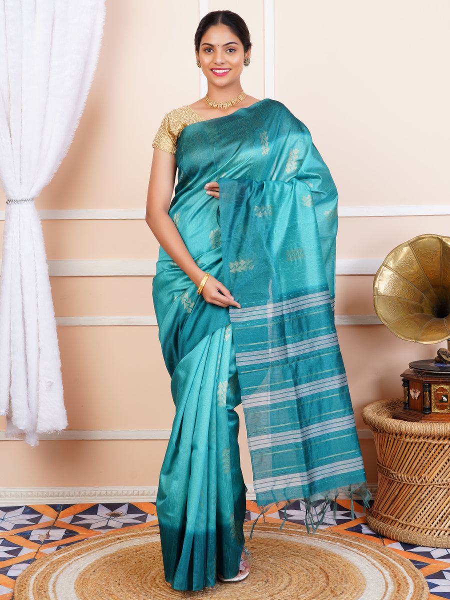 Women Semi Raw Silk Weaving Saree Green SRS51