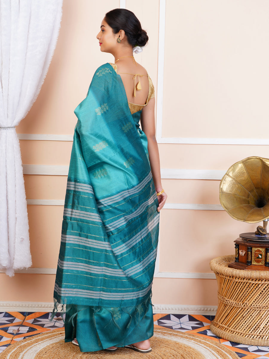 Women Semi Raw Silk Weaving Saree Green SRS51