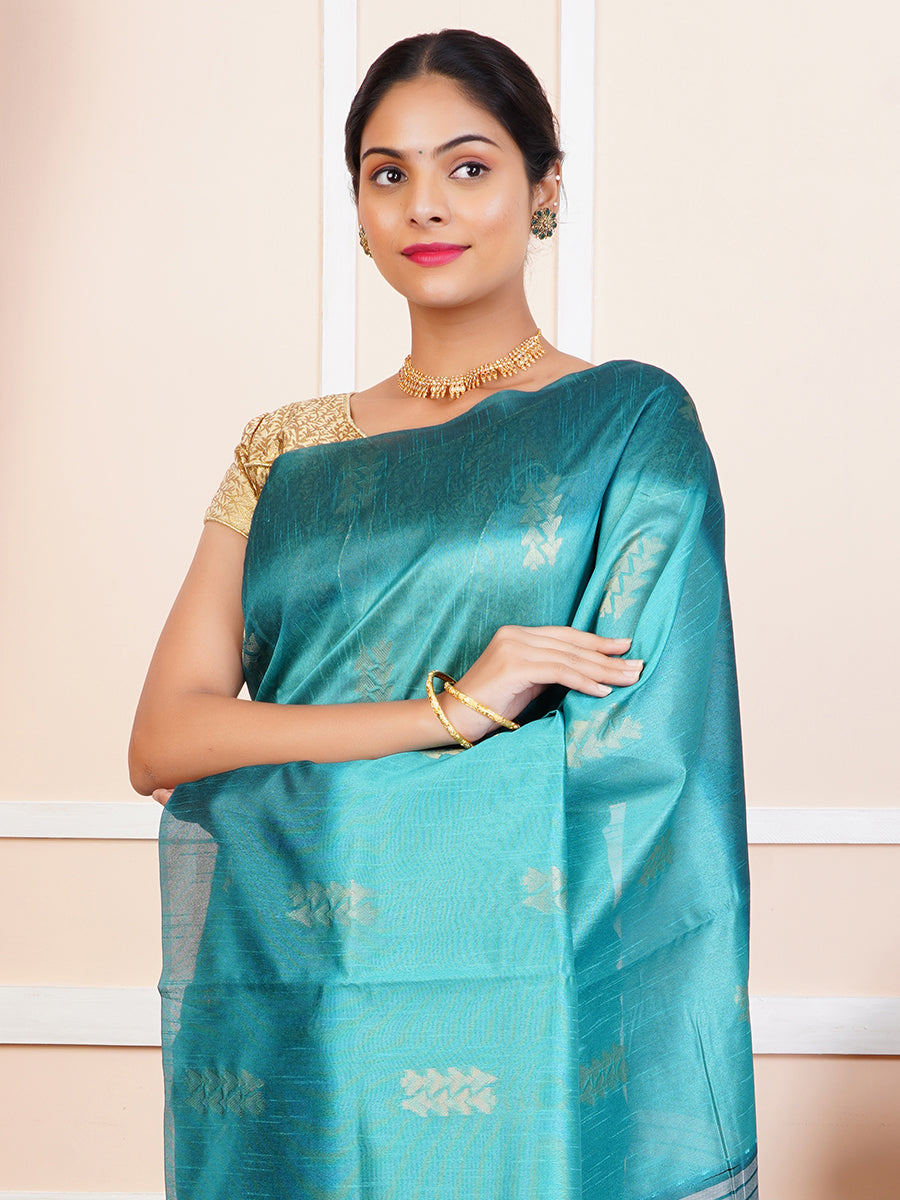 Women Semi Raw Silk Weaving Saree Green SRS51