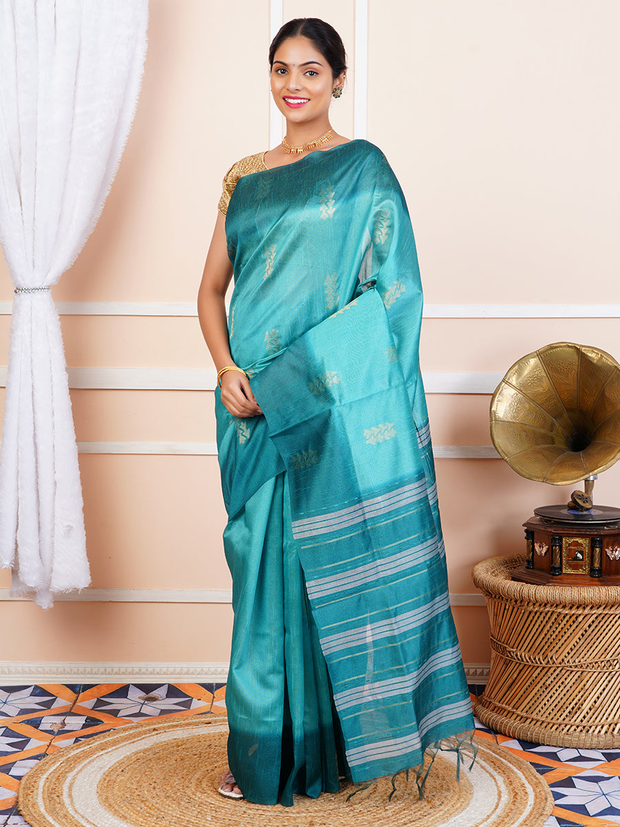 Women Semi Raw Silk Weaving Saree Green SRS51